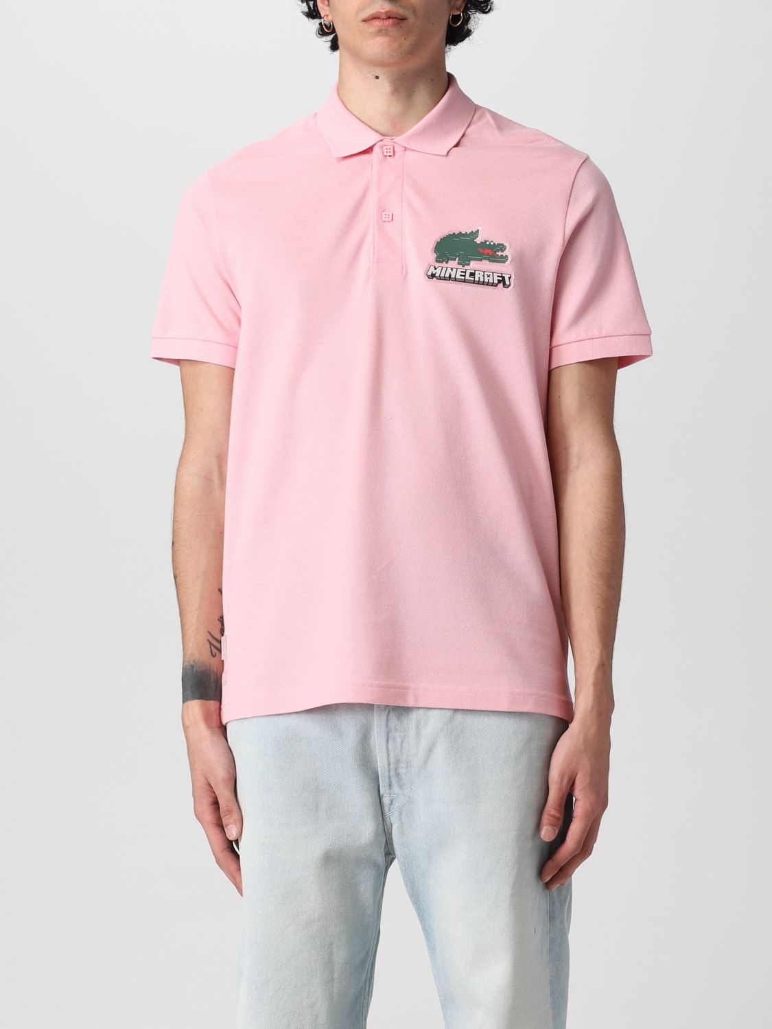 Lacoste X Minecraft Organic Cotton Polo Tshirt In Pink Modesens