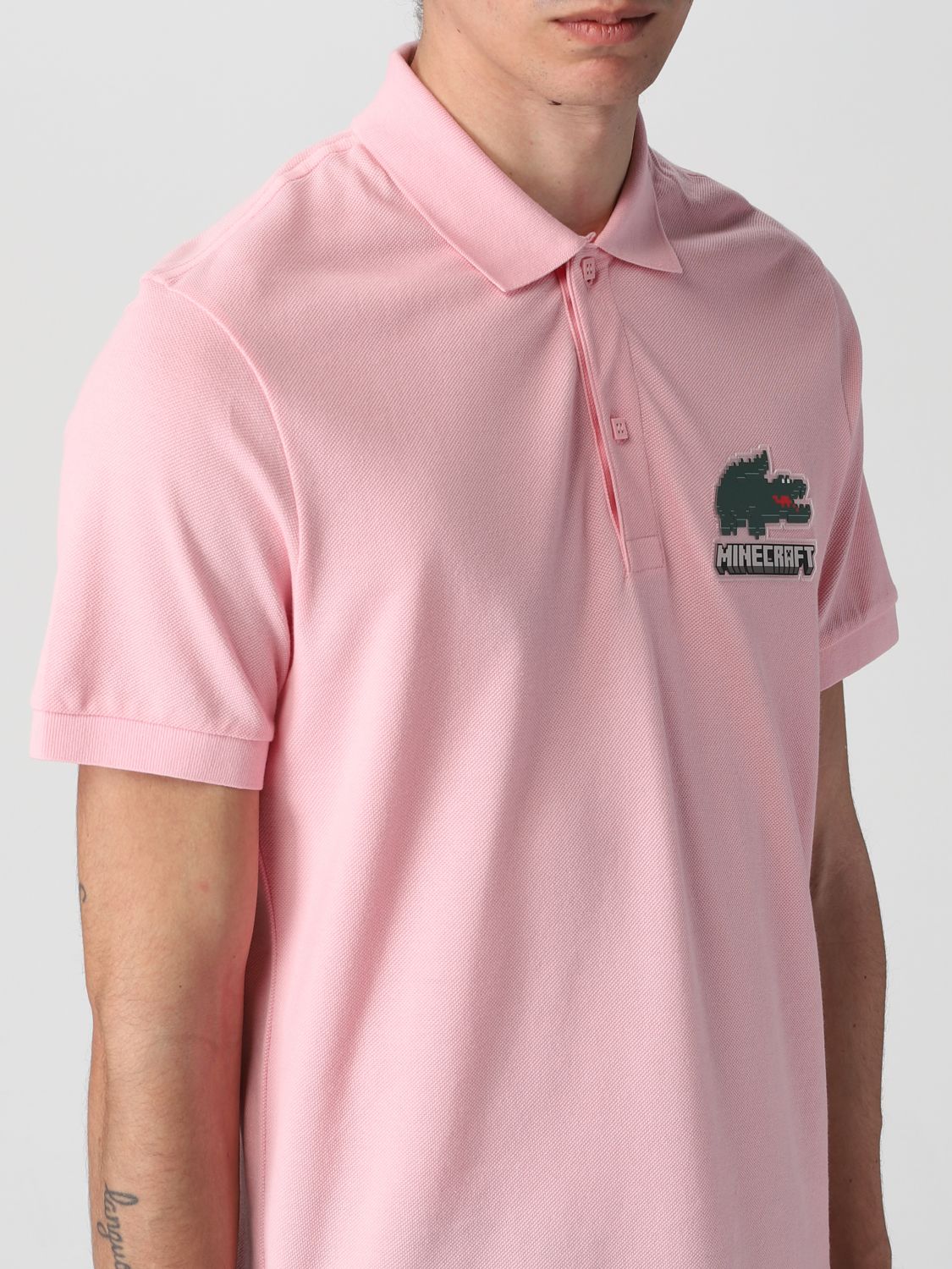 Lacoste X Minecraft Organic Cotton Polo T Shirt Pink Polo Shirt