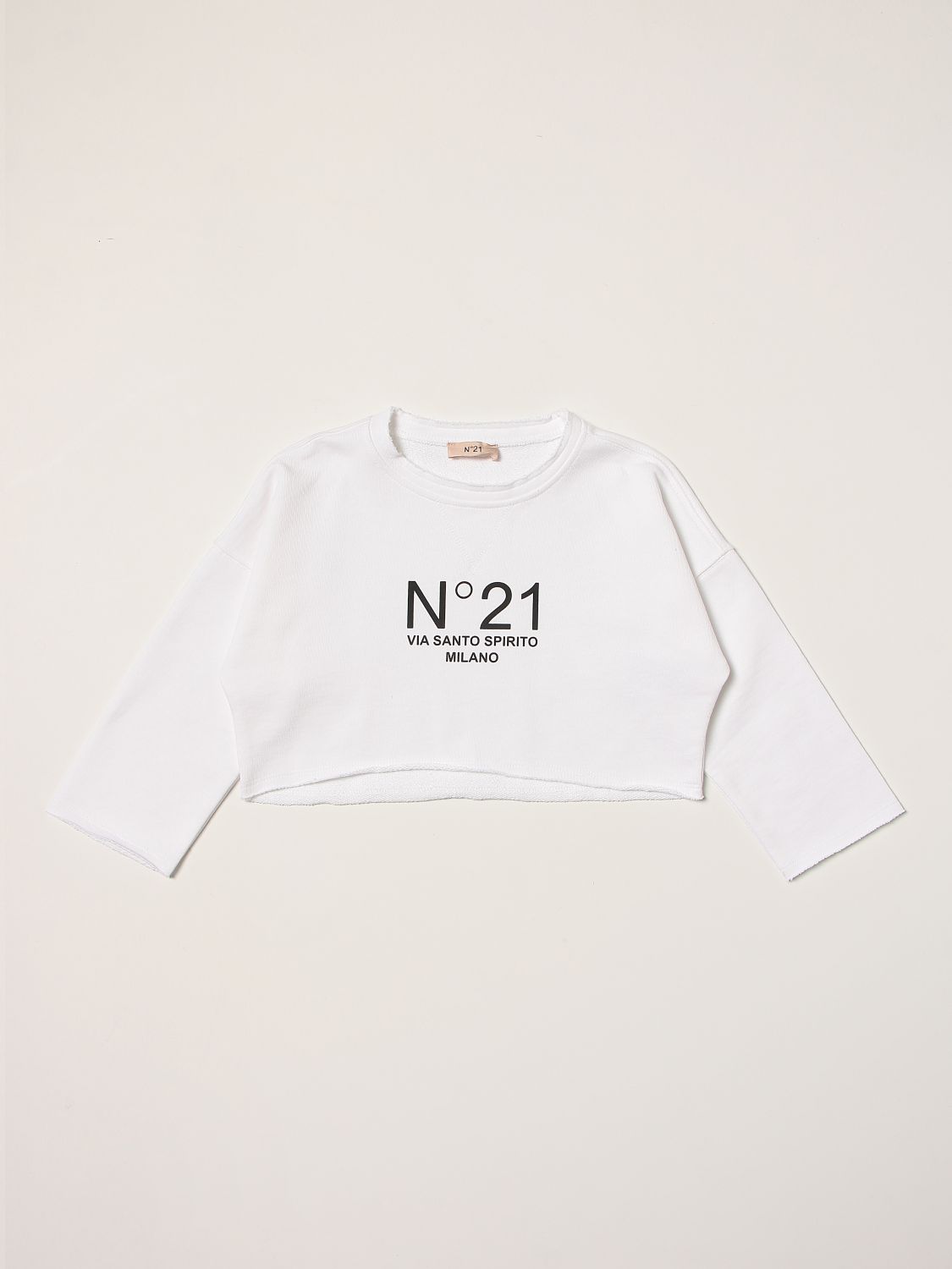Jumper N° 21: N ° 21 cropped sweatshirt in cotton with logo white 1