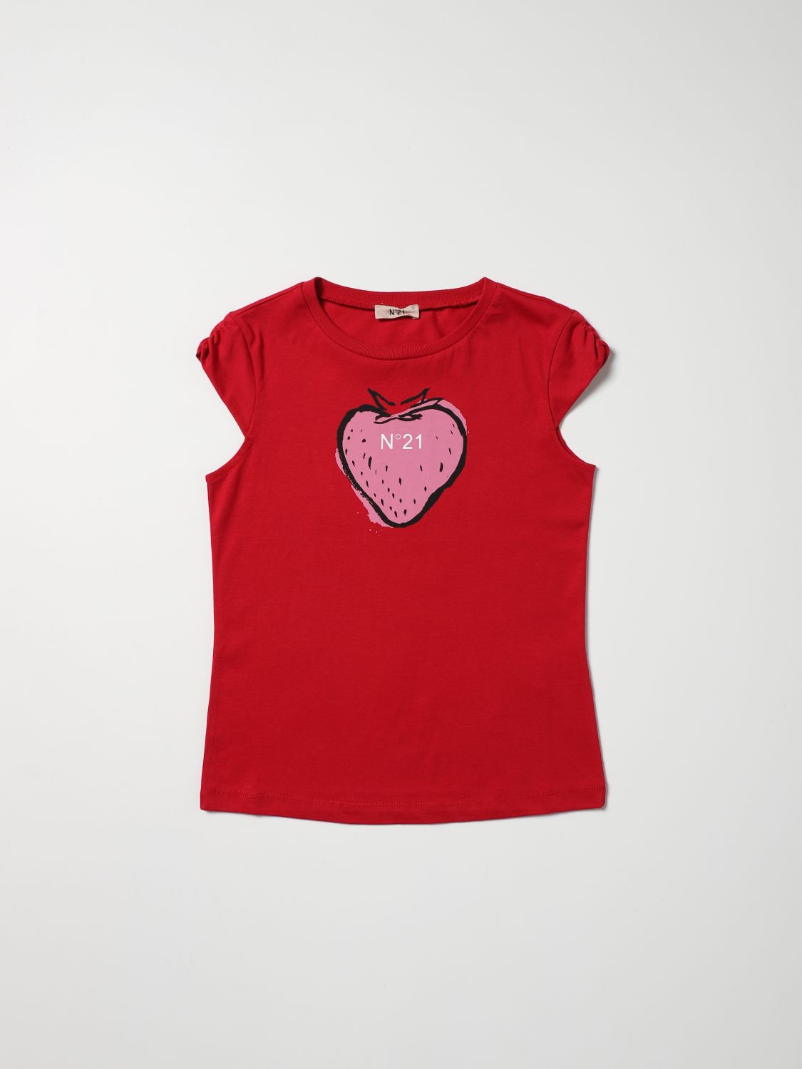 N°21 Kids' N ° 21 Cotton T-shirt With Strawberry Print In Red
