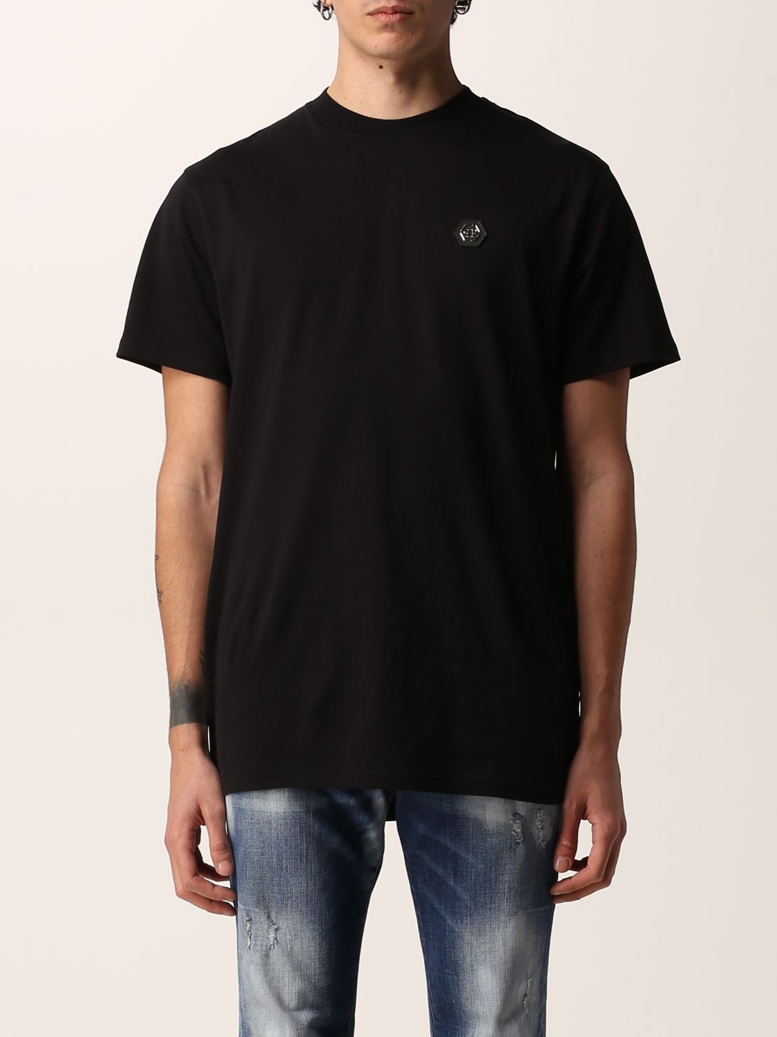 PHILIPP PLEIN: T-shirt with mini PP Hexagon logo - Black | Philipp ...
