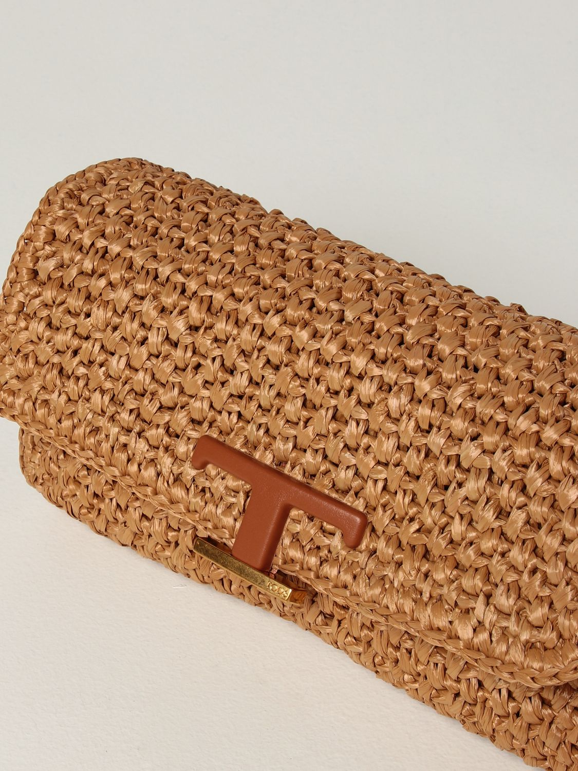 TOD'S: Timeless crochet raffia bag - Beige | Tod's crossbody bags ...