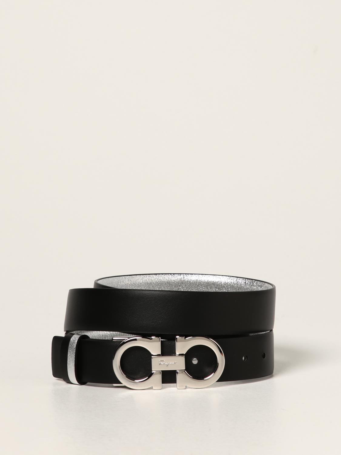 Ferragamo, Rhinoceros grey 25 leather silver buckle belt