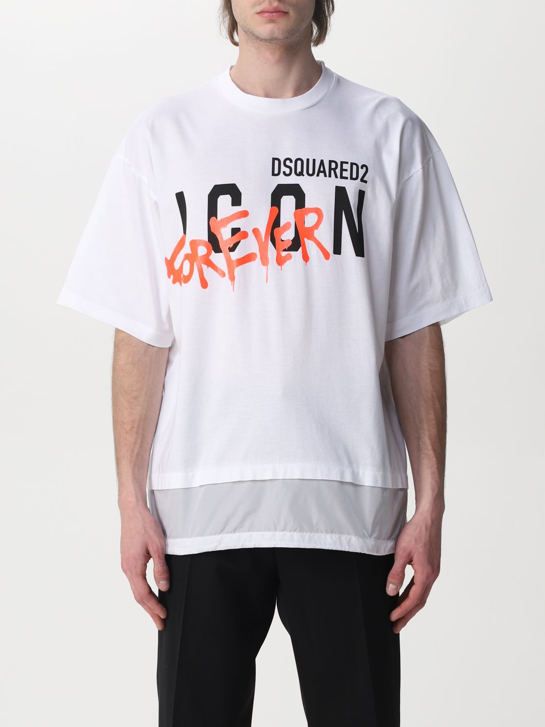 DSQUARED2: T-shirt with Icon Forever print - White | Dsquared2 t-shirt ...