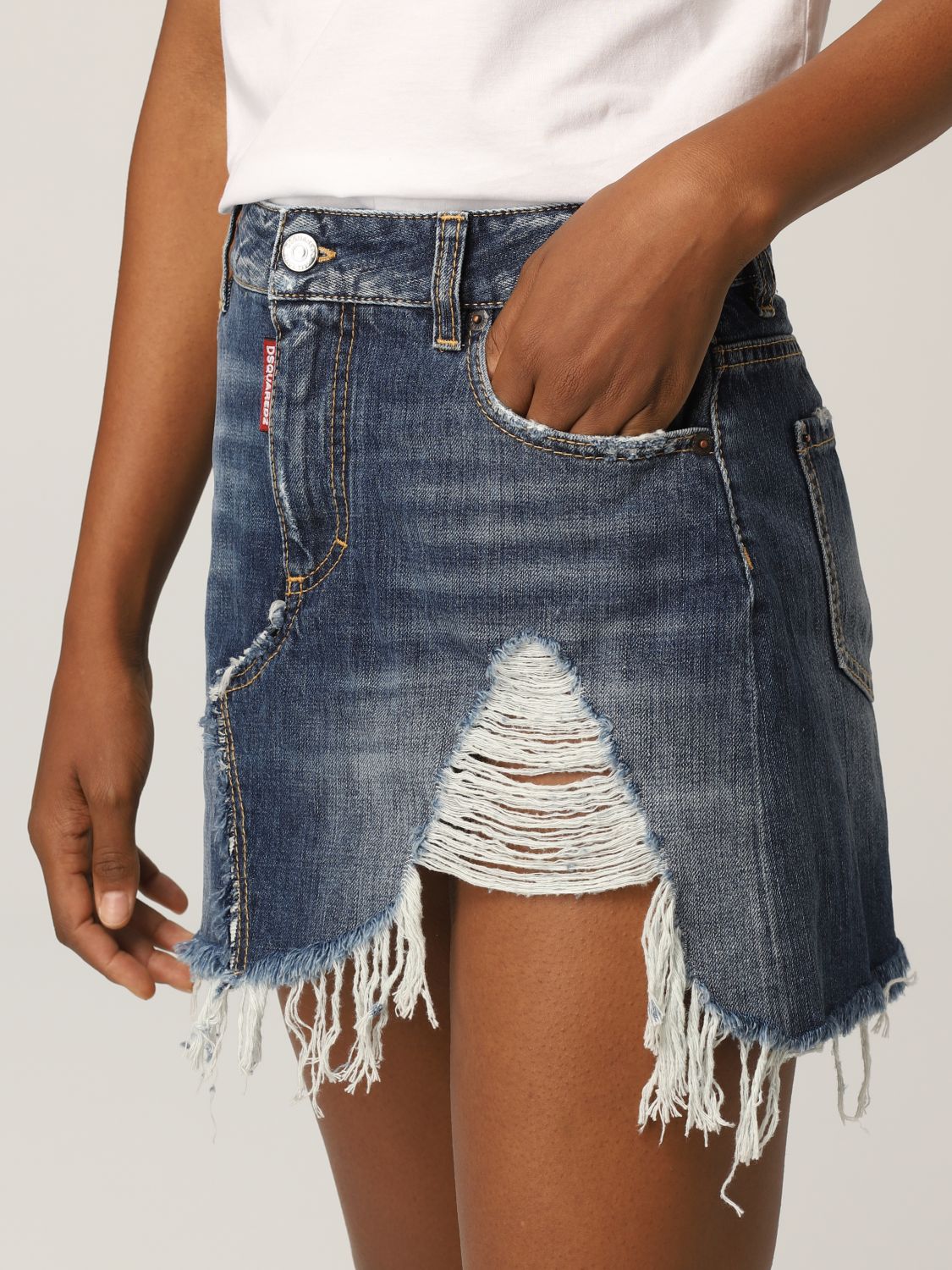 Skirt Dsquared2: Dsquared denim skirt with maxi break gnawed blue 5