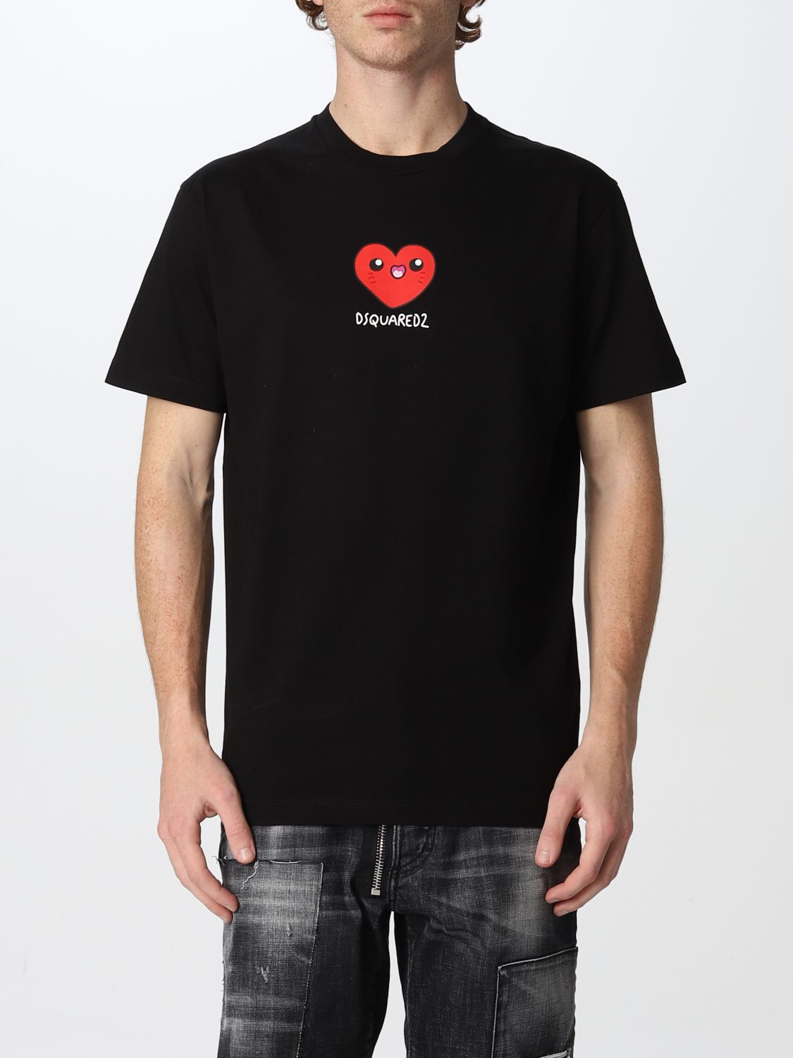 DSQUARED2: cotton T-shirt with heart print - Black | T-Shirt Dsquared2 ...