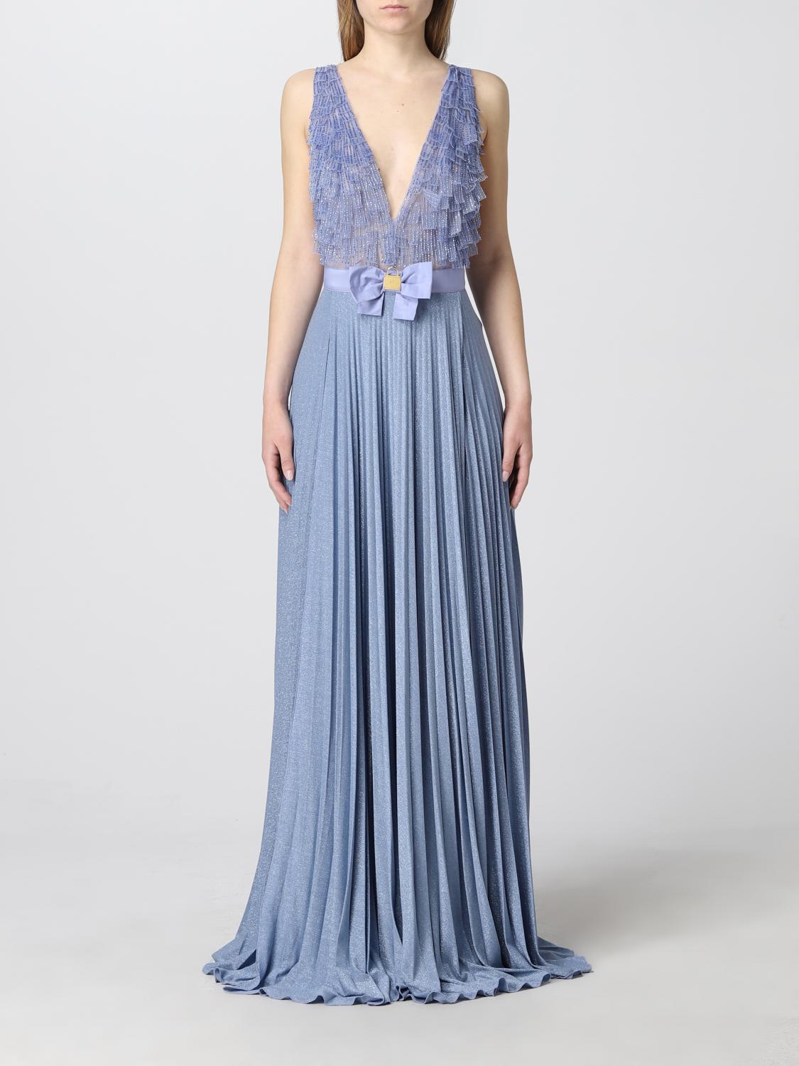ELISABETTA FRANCHI: Lungo tessuto lurex senza maniche bicolor - Pervinca |  Abito Elisabetta Franchi AB102 GIGLIO.COM