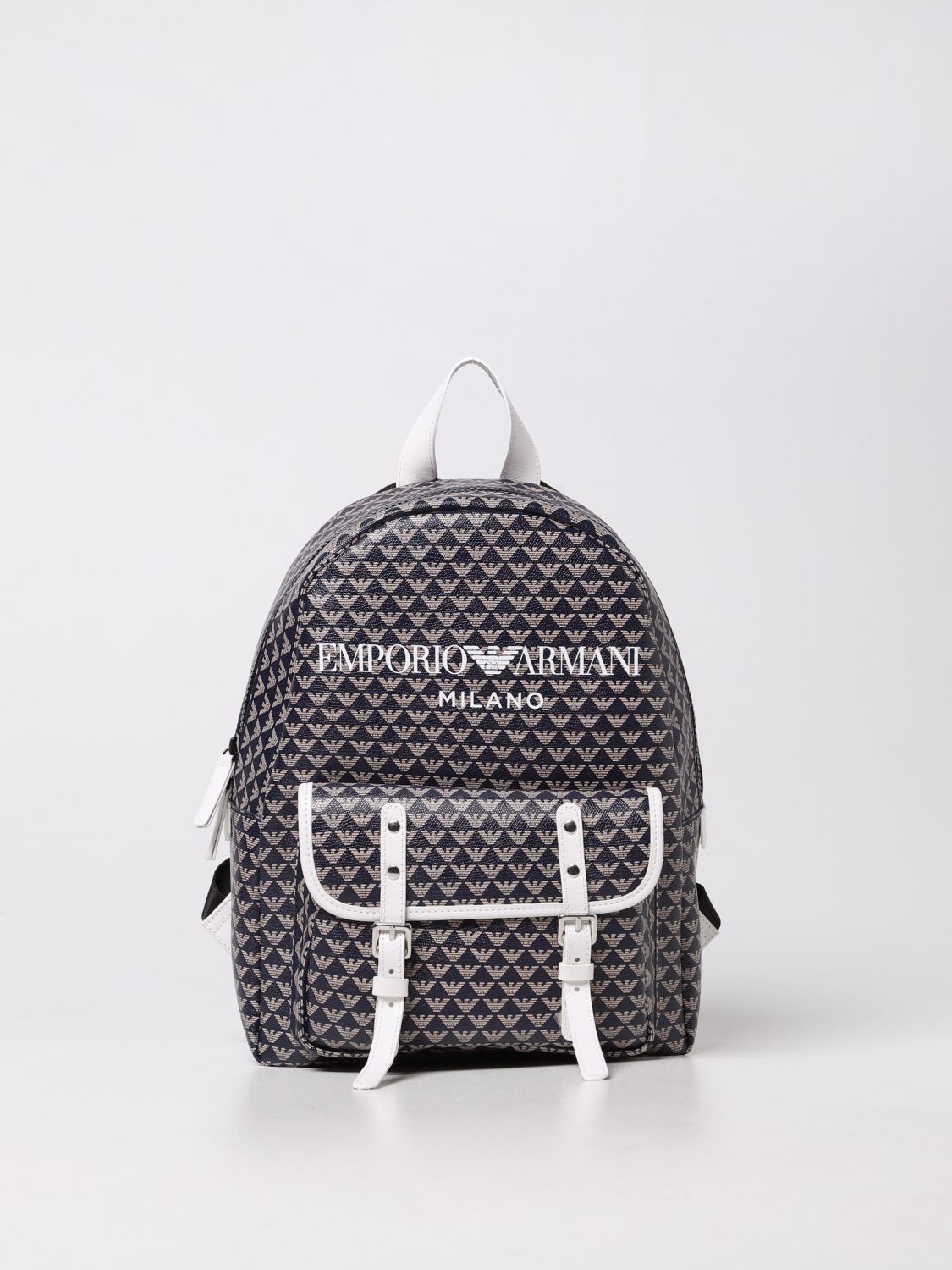 EMPORIO ARMANI: backpack with all over eagle logo - Blue | Emporio Armani  duffel bag 4025312R599 online on 