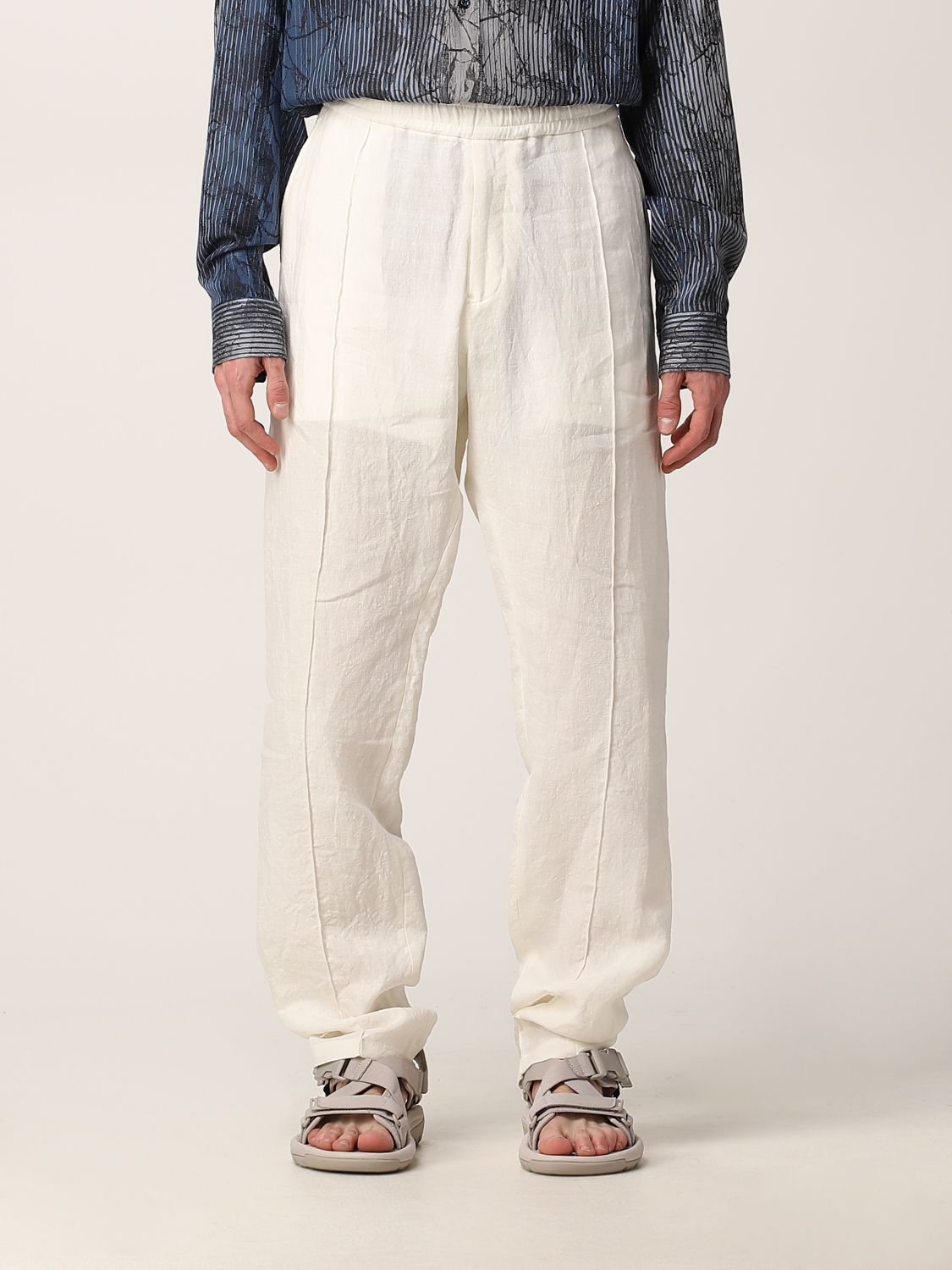 fysiek gas Vorm van het schip EMPORIO ARMANI: pants in linen with pleats - White | Emporio Armani pants  I1P890I1448 online on GIGLIO.COM