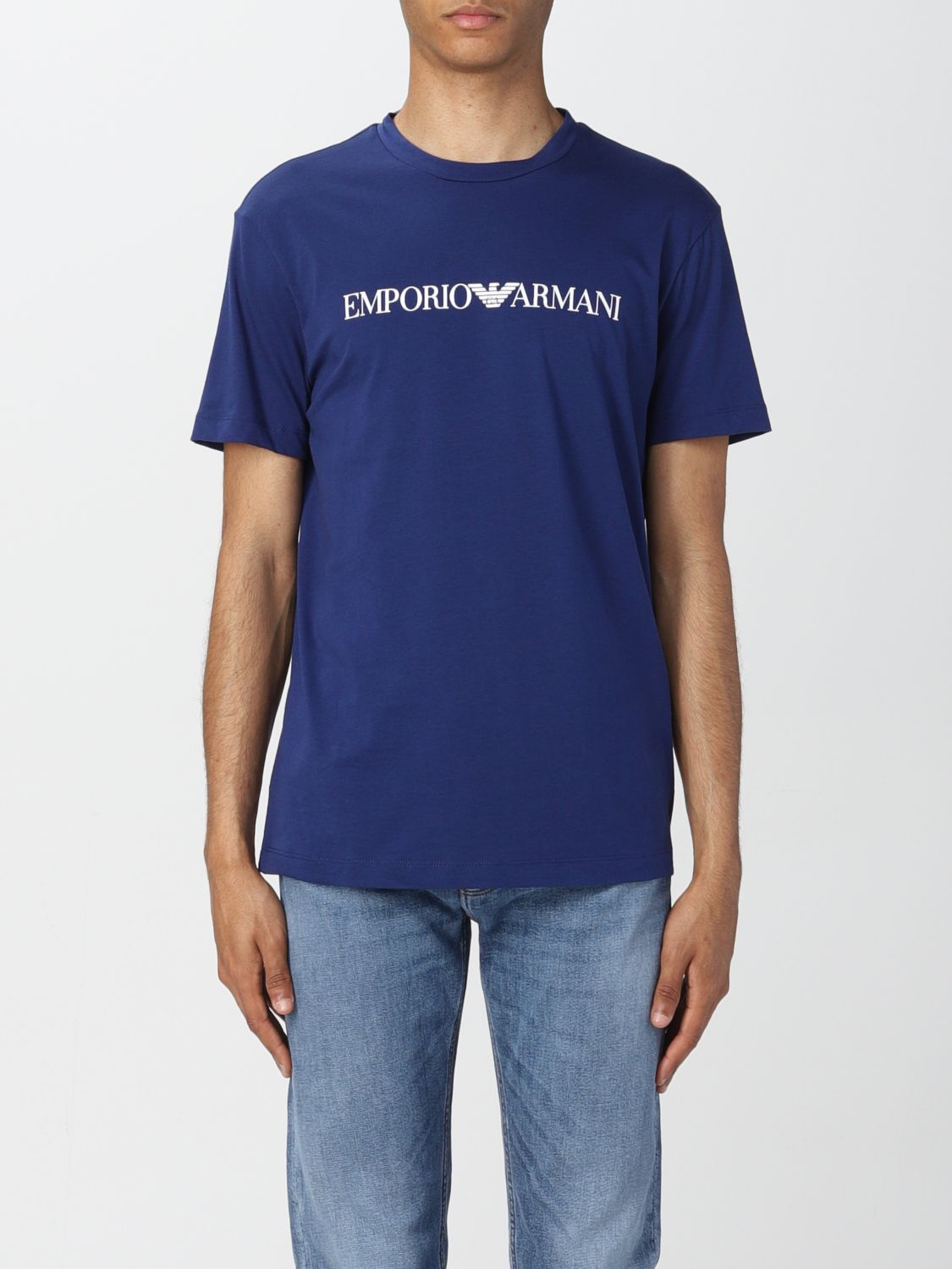 Emporio Armani Cotton T-shirt In Gnawed Blue