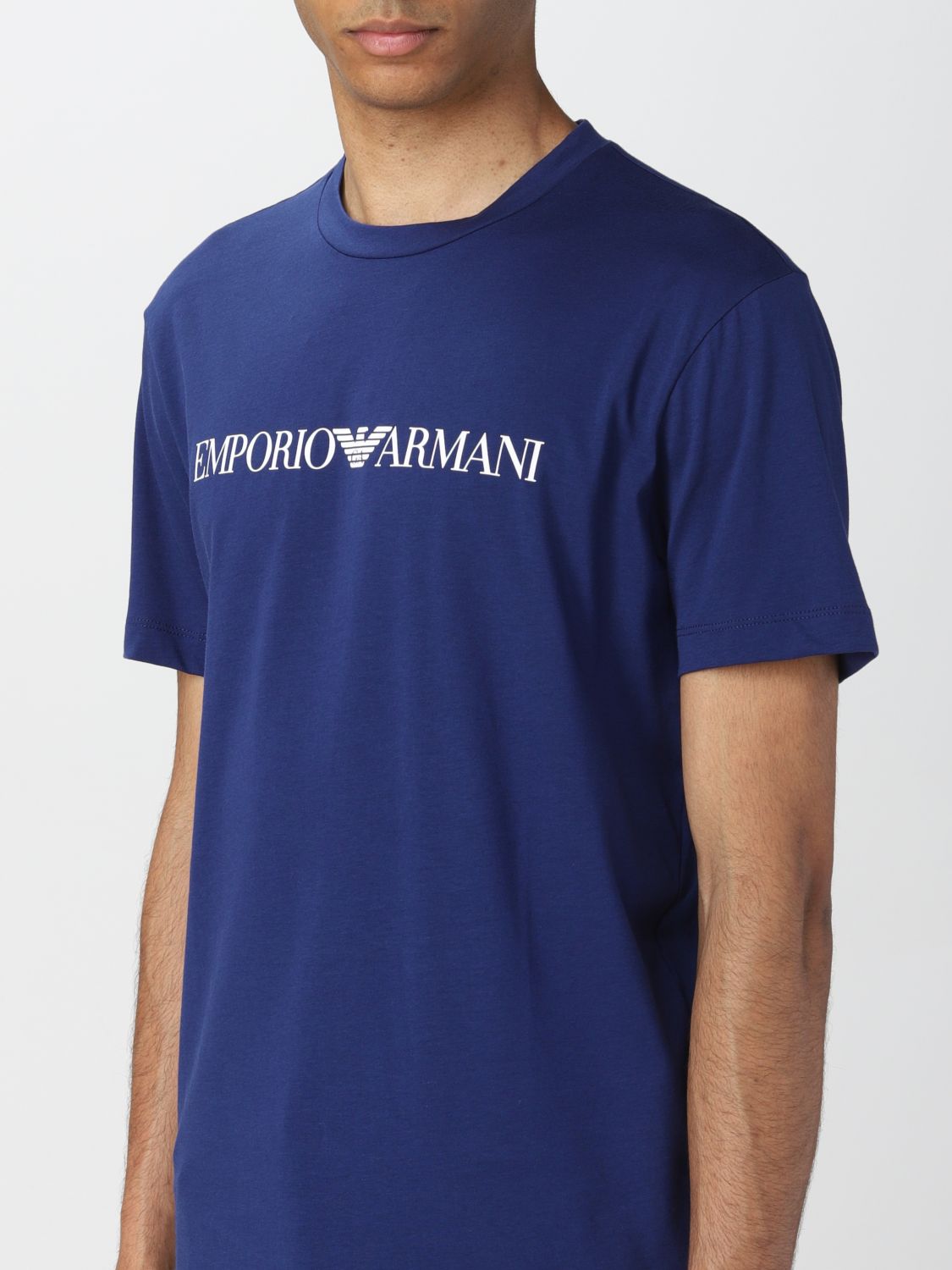 EMPORIO ARMANI: cotton T-shirt - Gnawed Blue | Emporio Armani t-shirt  8N1TN51JPZZ online on 