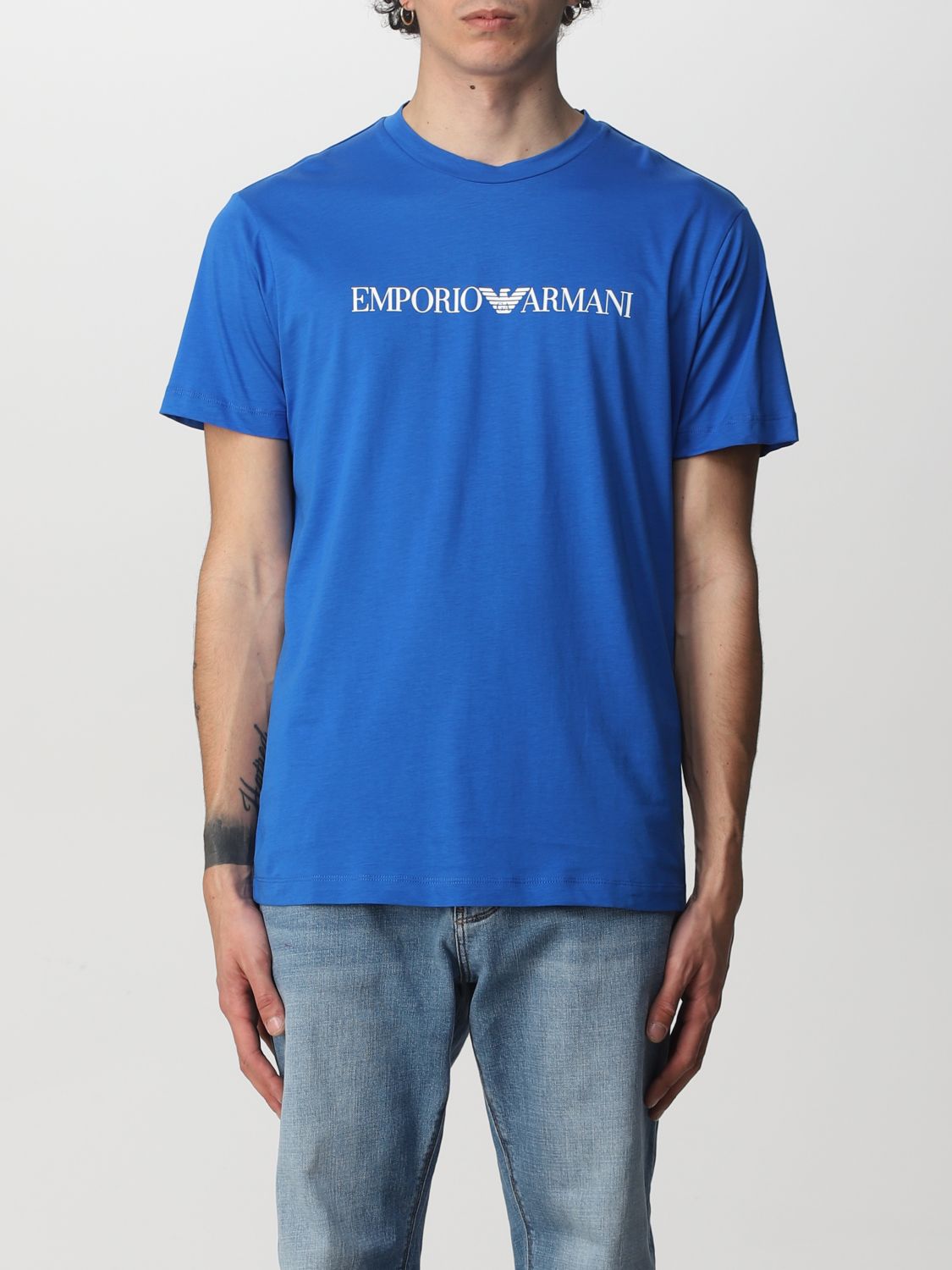 Emporio Armani Cotton Tshirt In Blue 1