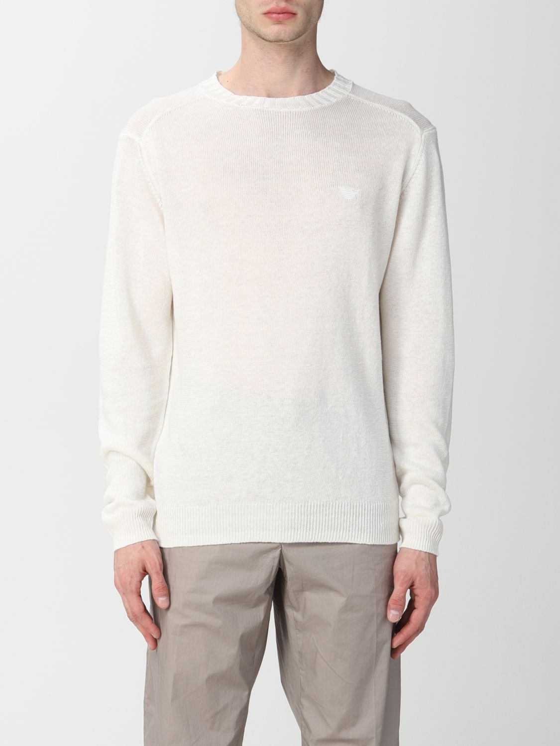 EMPORIO ARMANI: linen sweater - White | Emporio Armani sweatshirt ...