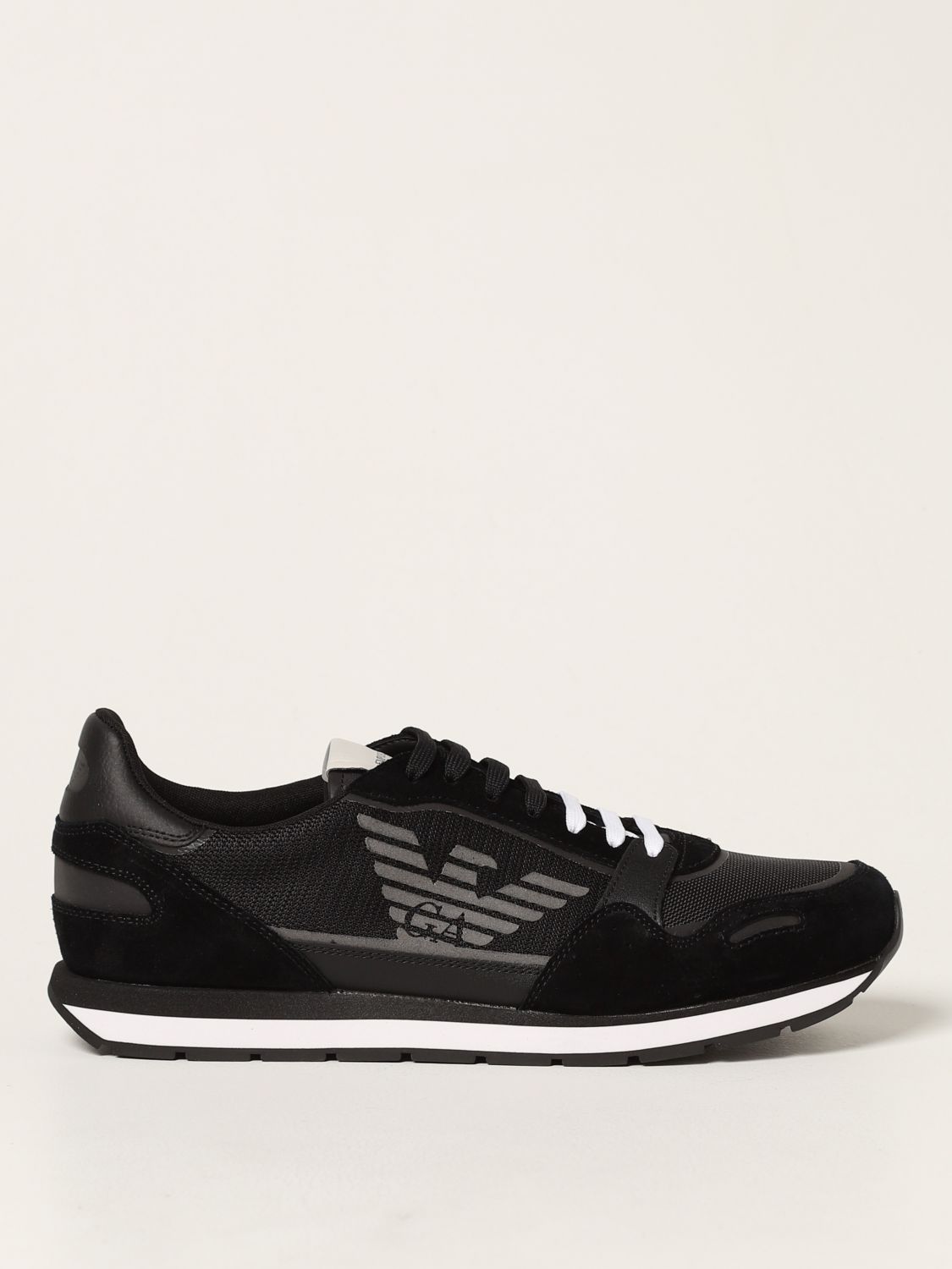 Emporio Armani Trainers In Mesh And Suede In Black | ModeSens