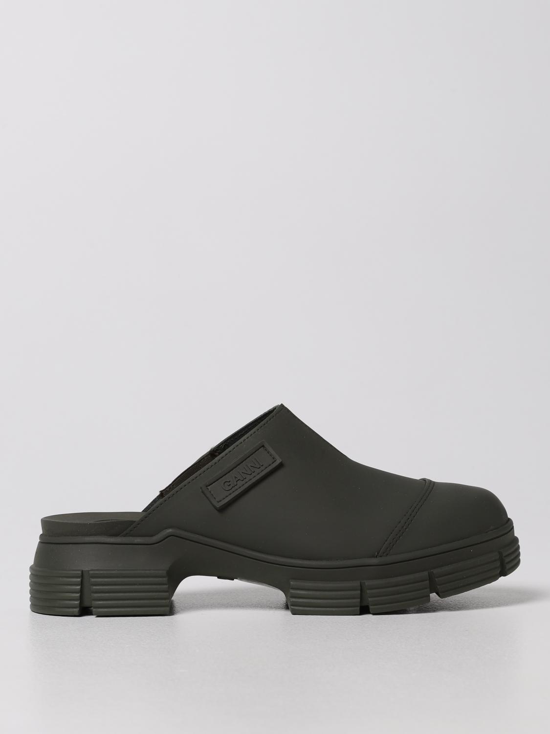 Ganni Logo-patch Recycled-rubber Mules In Military