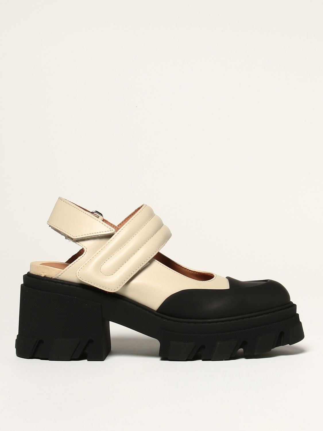 High heel shoes Ganni: Mary Jane Ganni leather slingbacks yellow cream 1