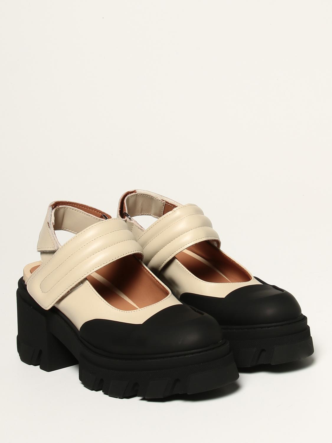 GANNI Mary Jane leather slingbacks Yellow Cream Ganni high heel