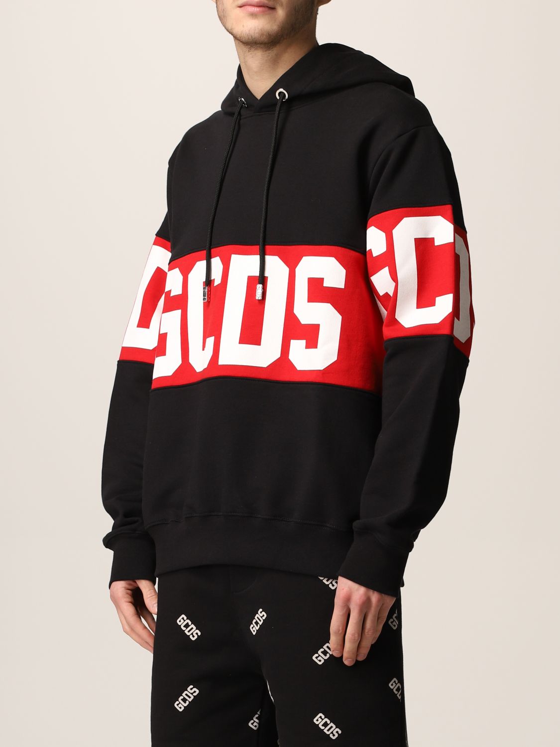 GCDS: cotton sweatshirt with band and logo - Black | Gcds sweatshirt ...