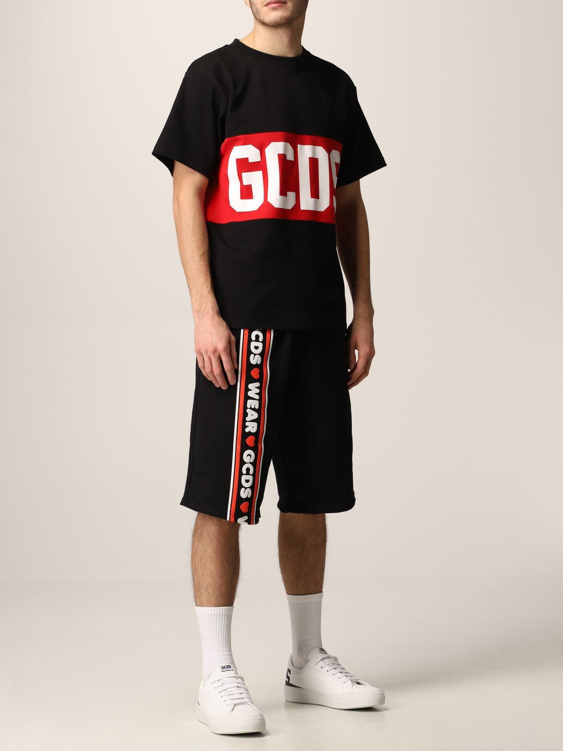 GCDS: cotton T-shirt with logo band - Black | Gcds t-shirt CC94M021014 ...