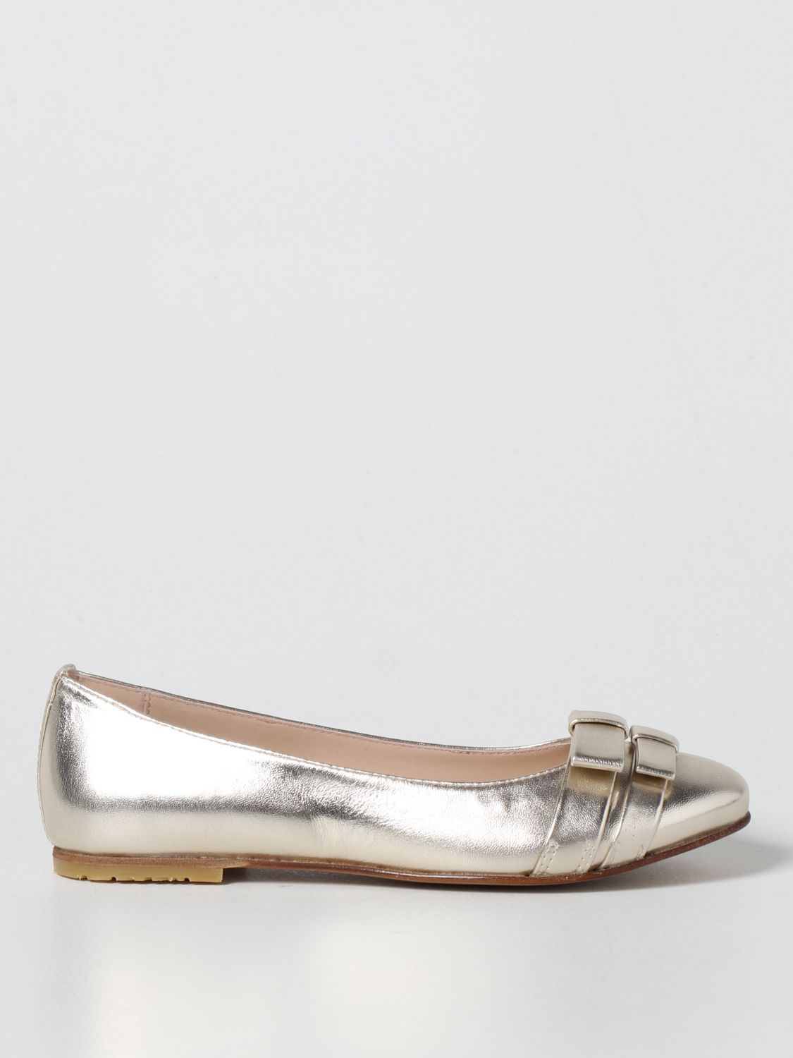 Montelpare Tradition Kids' Ballerinas In Laminated Leather In Gold