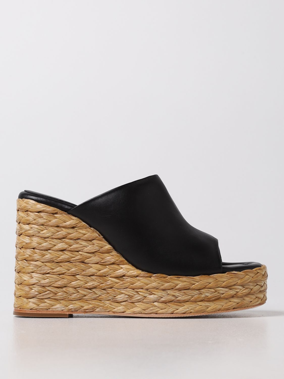 Paloma Barceló Tera Paloma Barcelò Wedge Mules In Raffia And Leather In ...