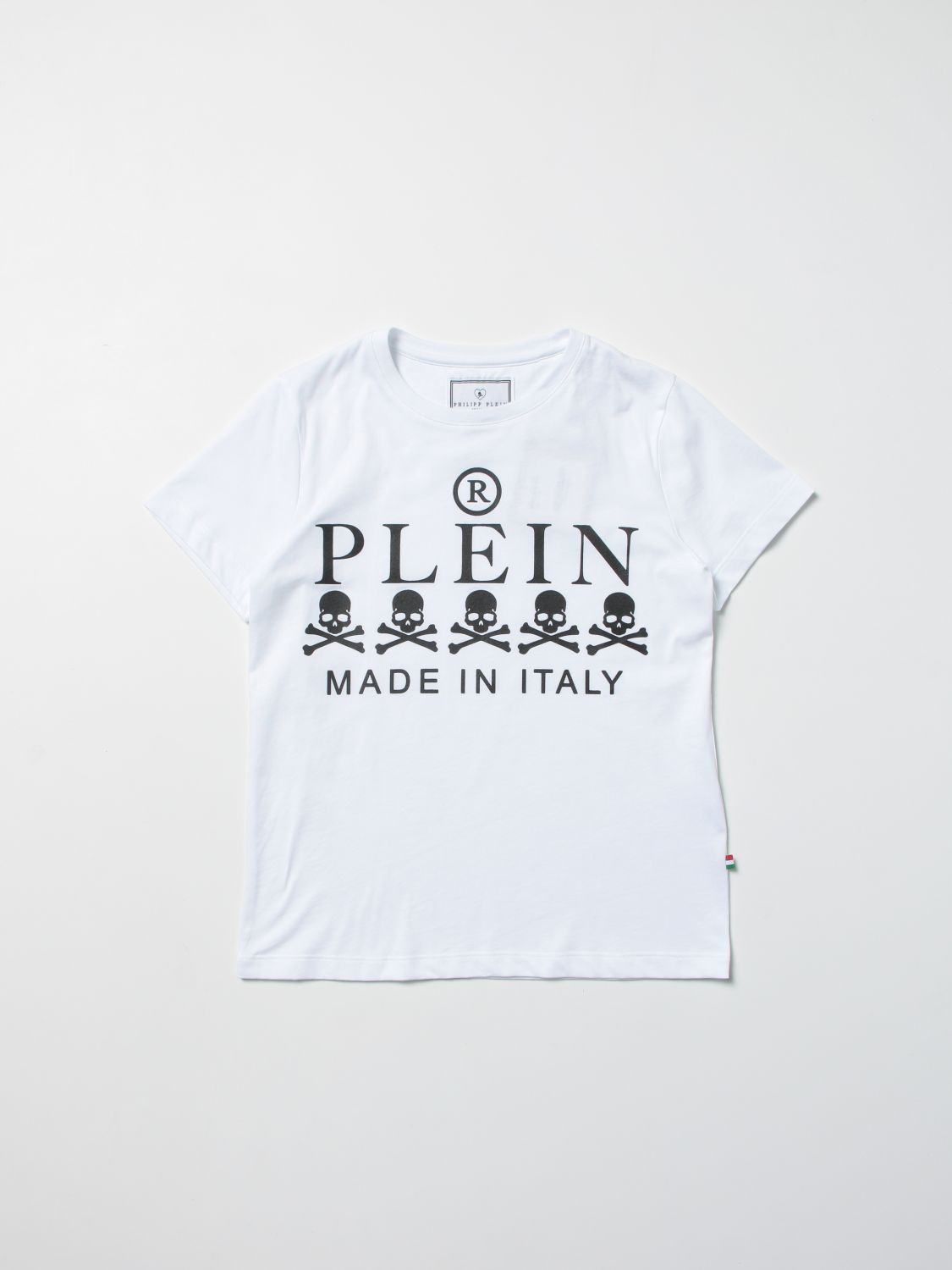 Philipp Plein Kids' Cotton T-shirt With Logo Print In White