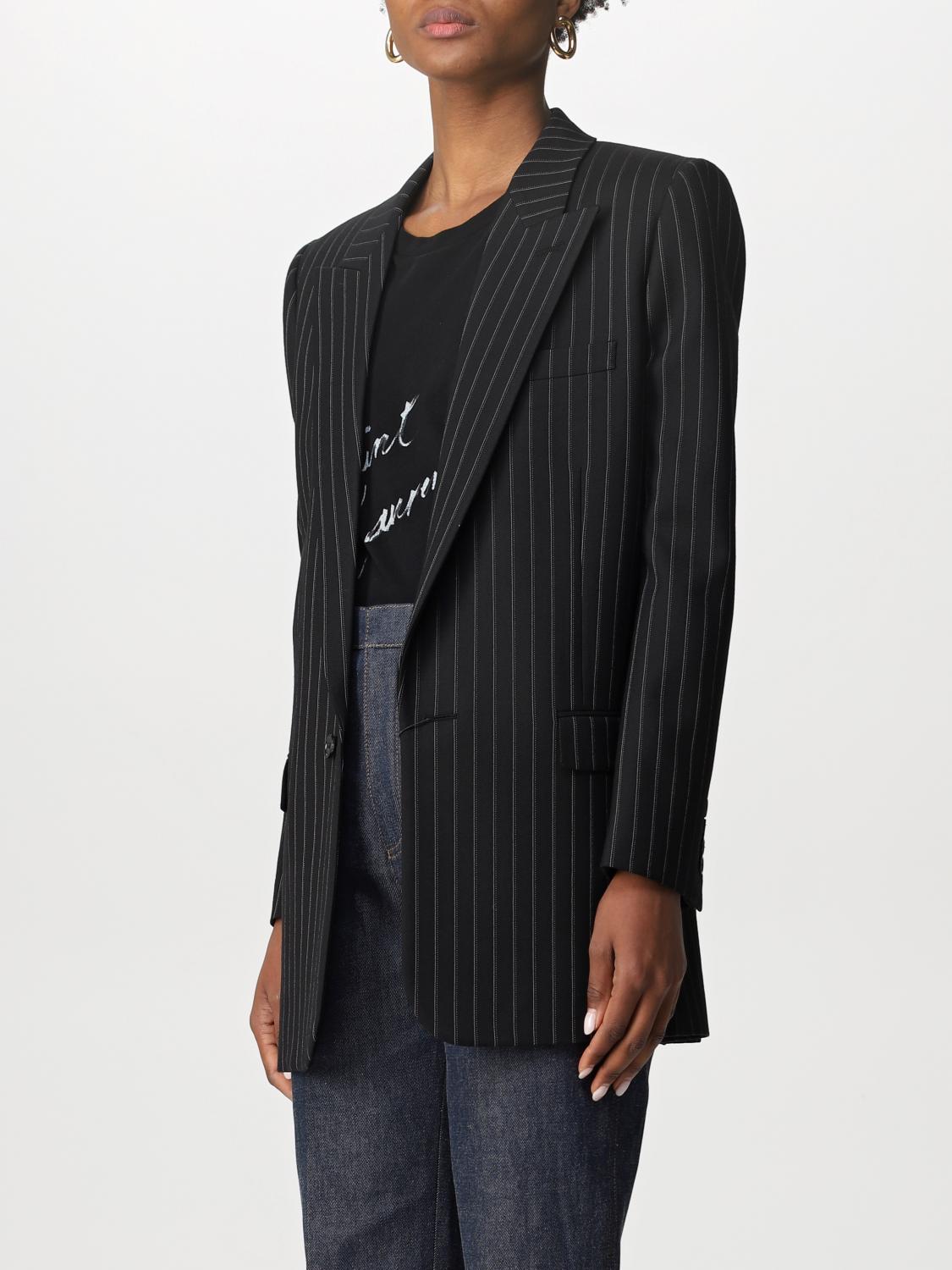 SAINT LAURENT: Blazer gessato con taschino sul petto - Nero | Blazer Saint  Laurent 648760Y3D17 GIGLIO.COM