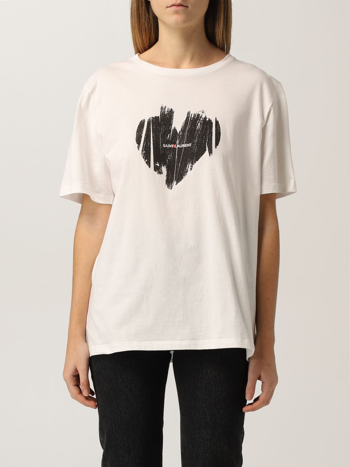 T-Shirt Saint Laurent: Saint Laurent cotton t-shirt with print yellow cream 1