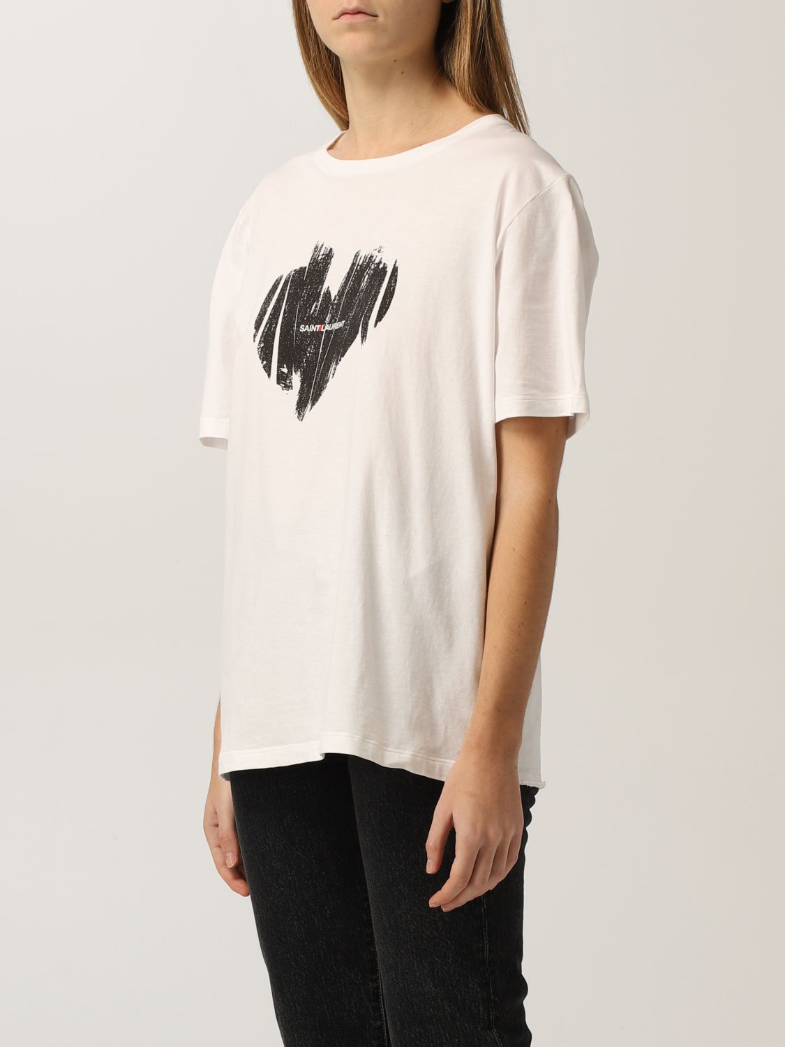 T-Shirt Saint Laurent: Saint Laurent cotton t-shirt with print yellow cream 3