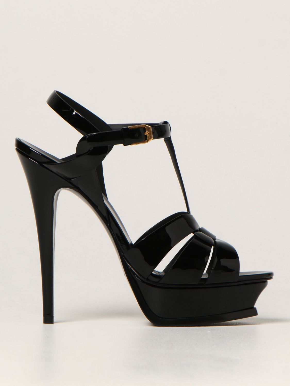 Saint Laurent Tribute Patent Leather Sandals In Black | ModeSens