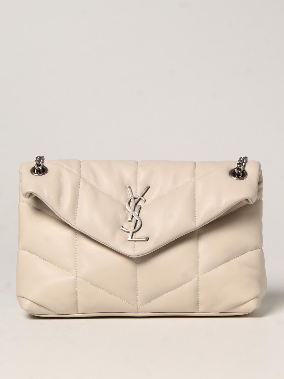 Saint Laurent Cream Mini Loulou Puffer Chain Crossbody Bag