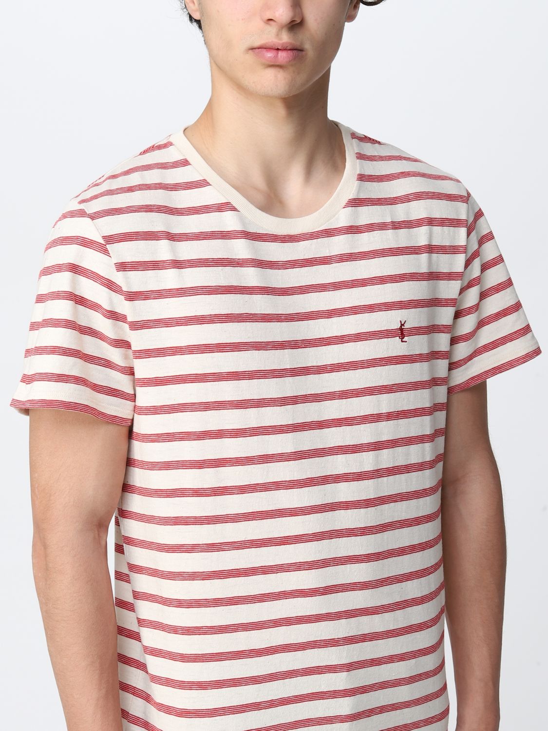 T-shirt Saint Laurent: T-shirt a righe Saint Laurent rosso 5