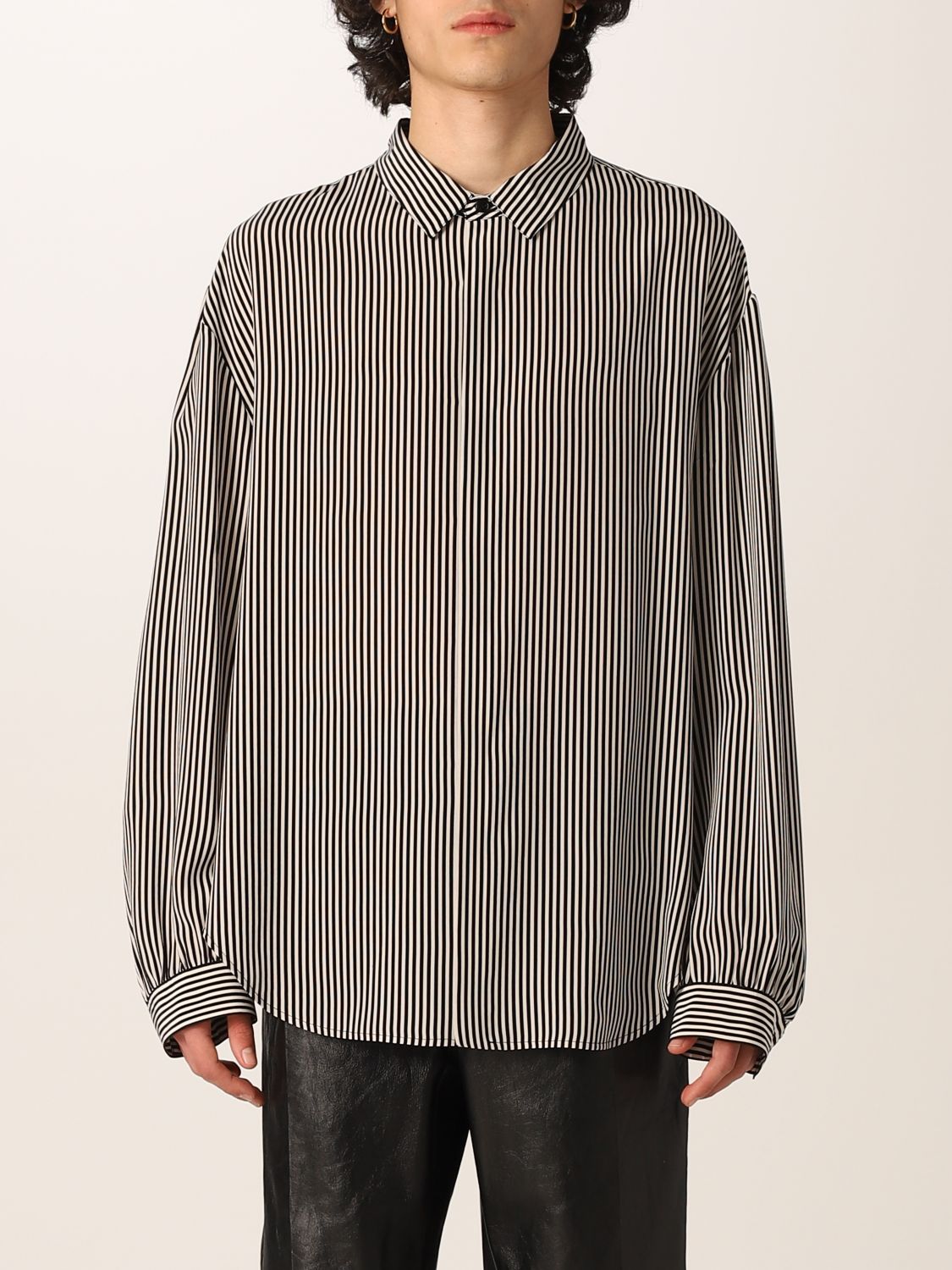 SAINT LAURENT: striped silk shirt ...