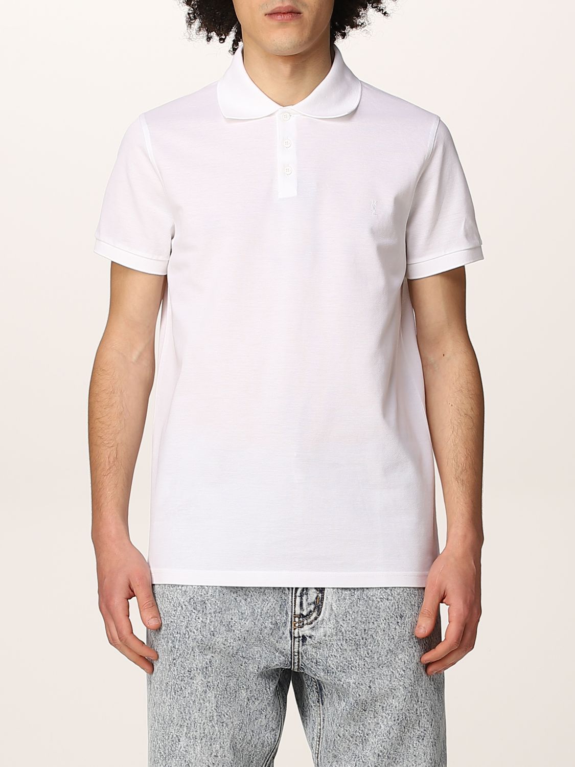 Polo shirt Saint Laurent: Saint Laurent piqué cotton basic polo t-shirt white 1