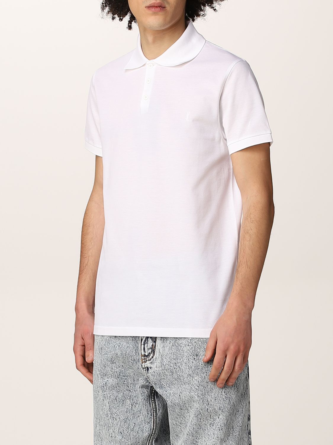 Polo shirt Saint Laurent: Saint Laurent piqué cotton basic polo t-shirt white 4