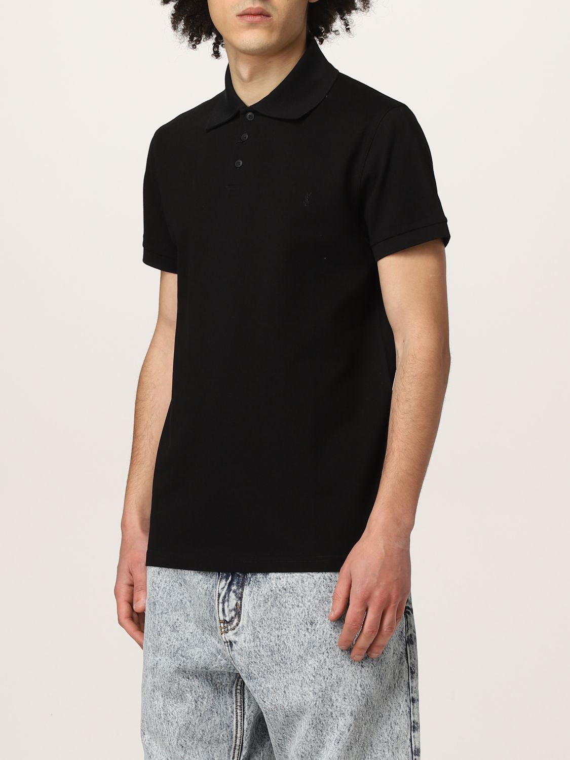 Polo shirt Saint Laurent: Saint Laurent piqué cotton basic polo t-shirt black 4