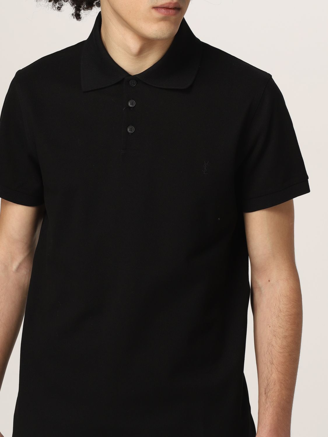 Polo shirt Saint Laurent: Saint Laurent piqué cotton basic polo t-shirt black 5