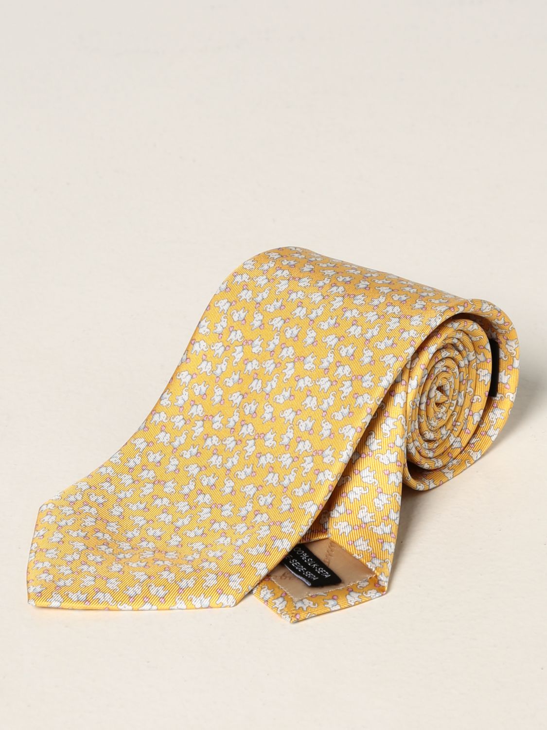 Tie Salvatore Ferragamo: Salvatore Ferragamo silk tie with elephants pattern yellow 1