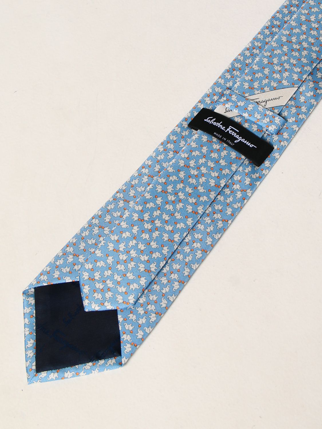 Tie Salvatore Ferragamo: Salvatore Ferragamo silk tie with elephants pattern gnawed blue 2