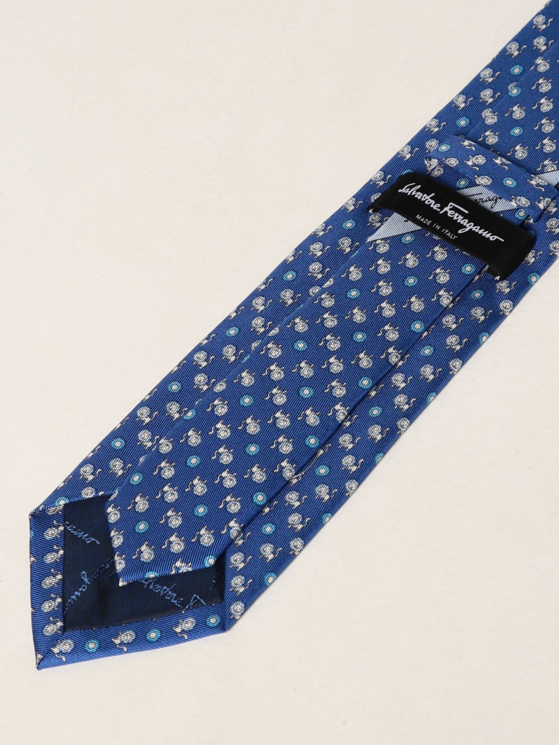 Tie Salvatore Ferragamo: Salvatore Ferragamo silk tie with lions pattern royal blue 2