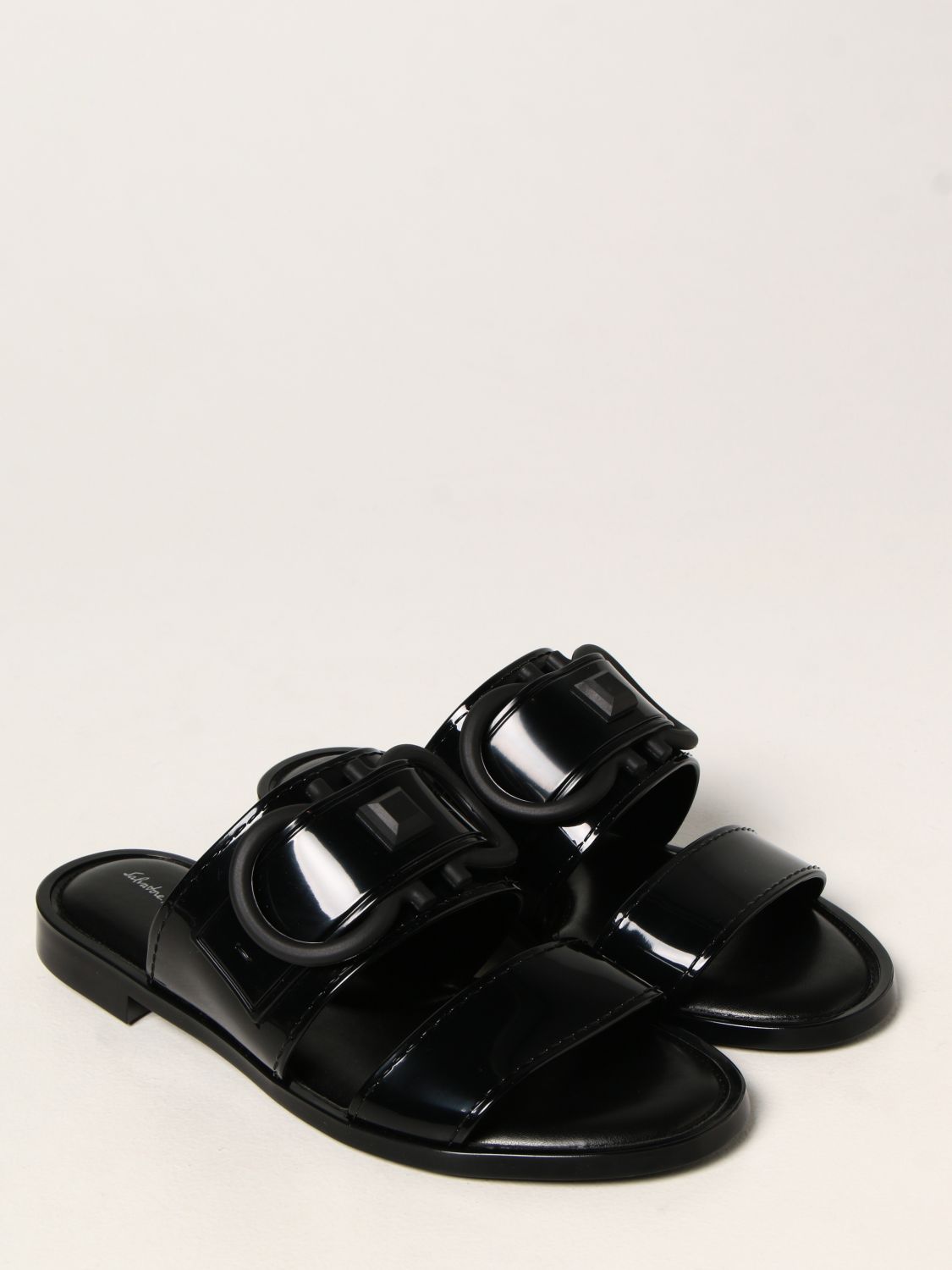 Flat sandals Salvatore Ferragamo: Salvatore Ferragamo Taryn rubber sandals with Gancini logo black 2
