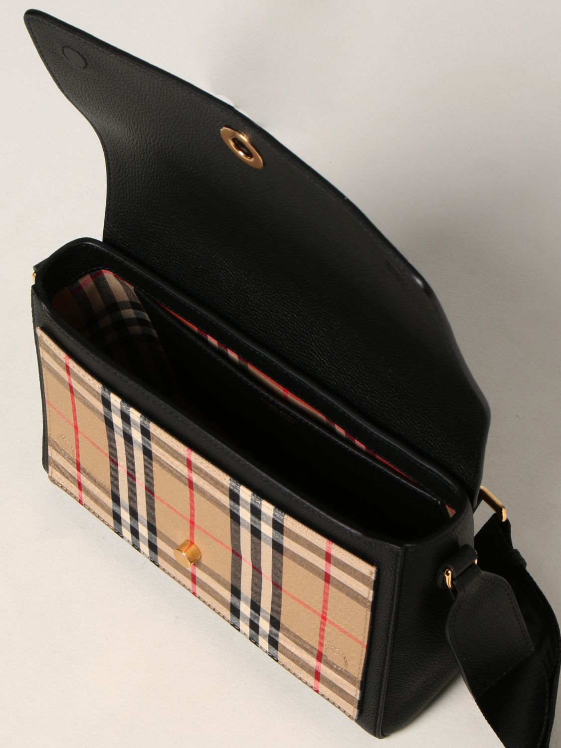 Crossbody bags Burberry: Burberry Note leather and check fabric bag black 5