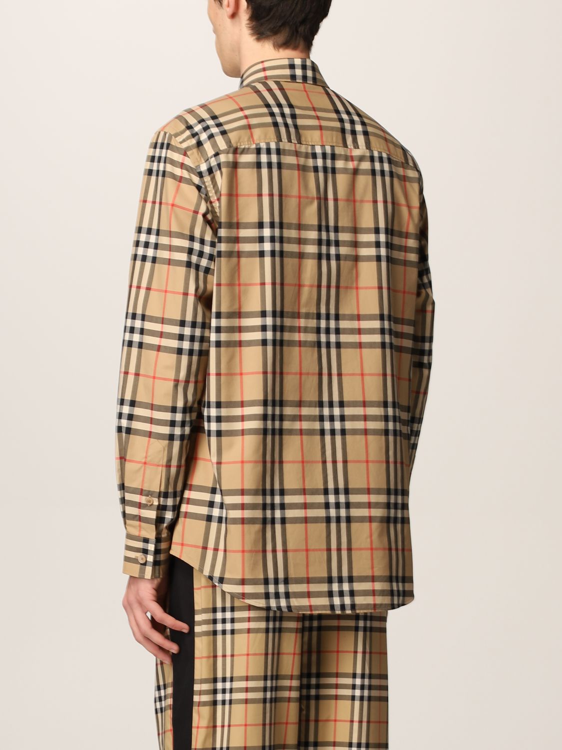 BURBERRY: Caxton tartan popline cotton shirt - Beige | Burberry shirt ...