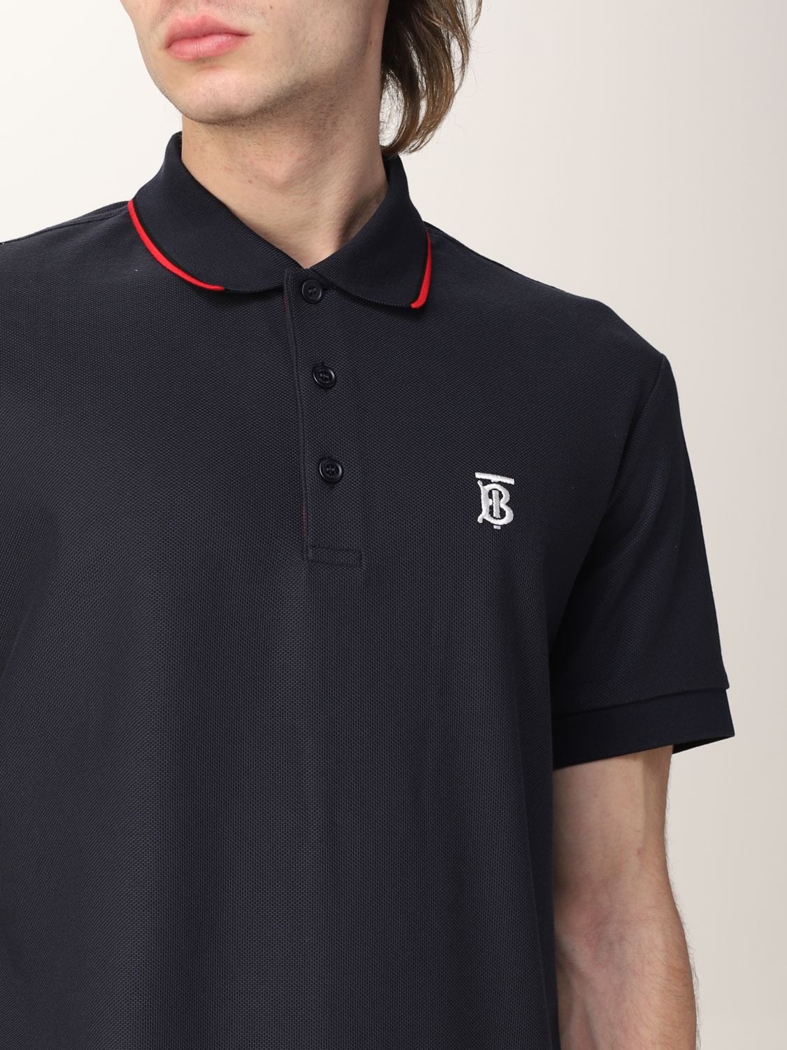 BURBERRY: Walton polo t-shirt with TB monogram - Black | Burberry polo ...
