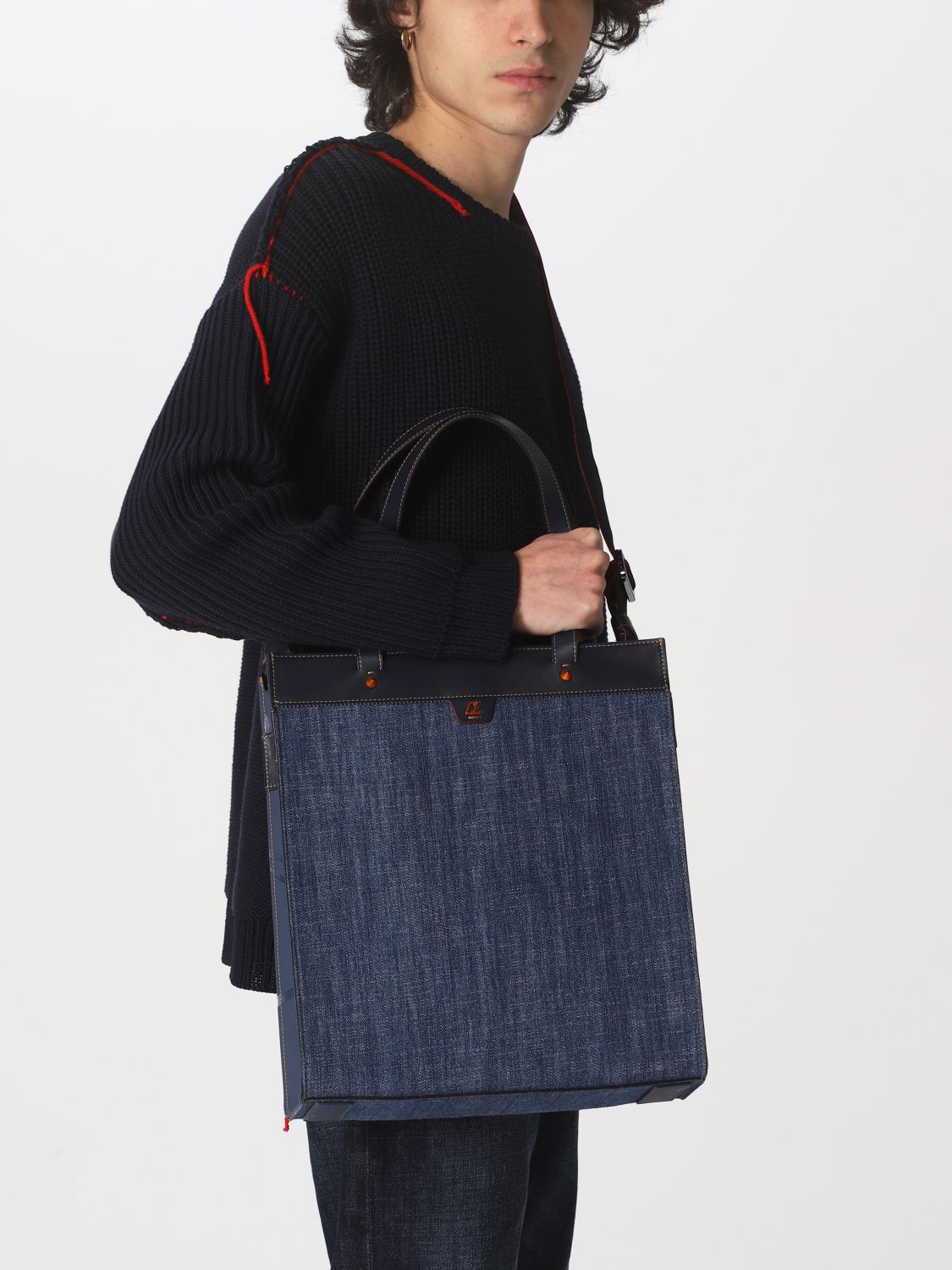 Blue Ruistote denim & leather tote bag, Christian Louboutin