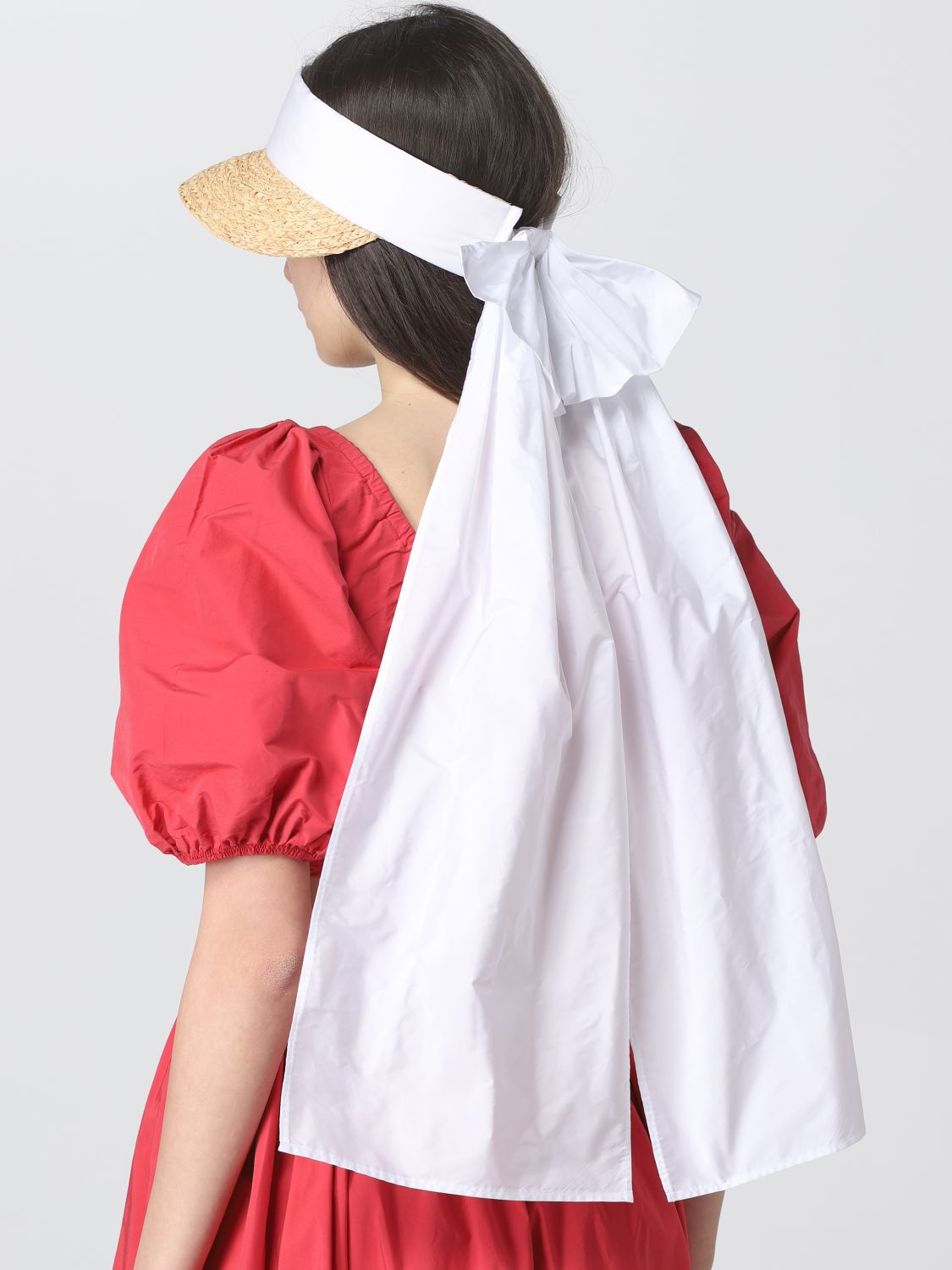 Cappello Red(V): Visiera di paglia Red(V) con fiocco bianco 2