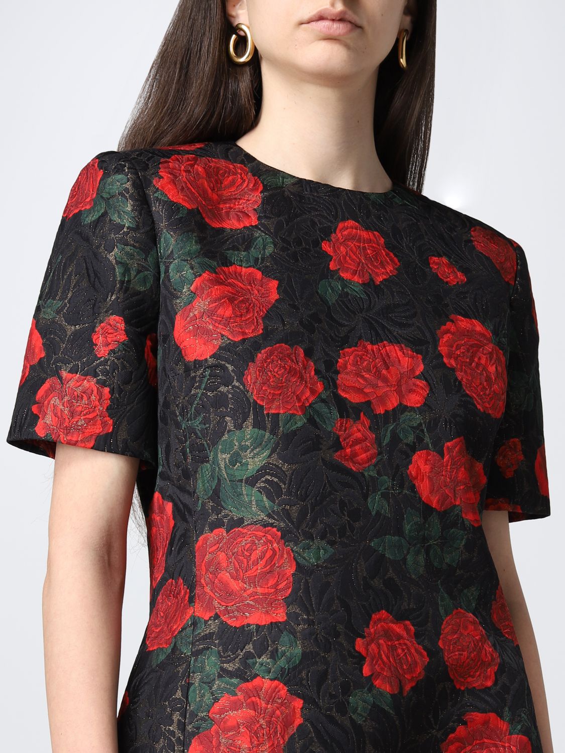Saint Laurent Dress With Roses in Black Womens Clothing Dresses Mini and short dresses 