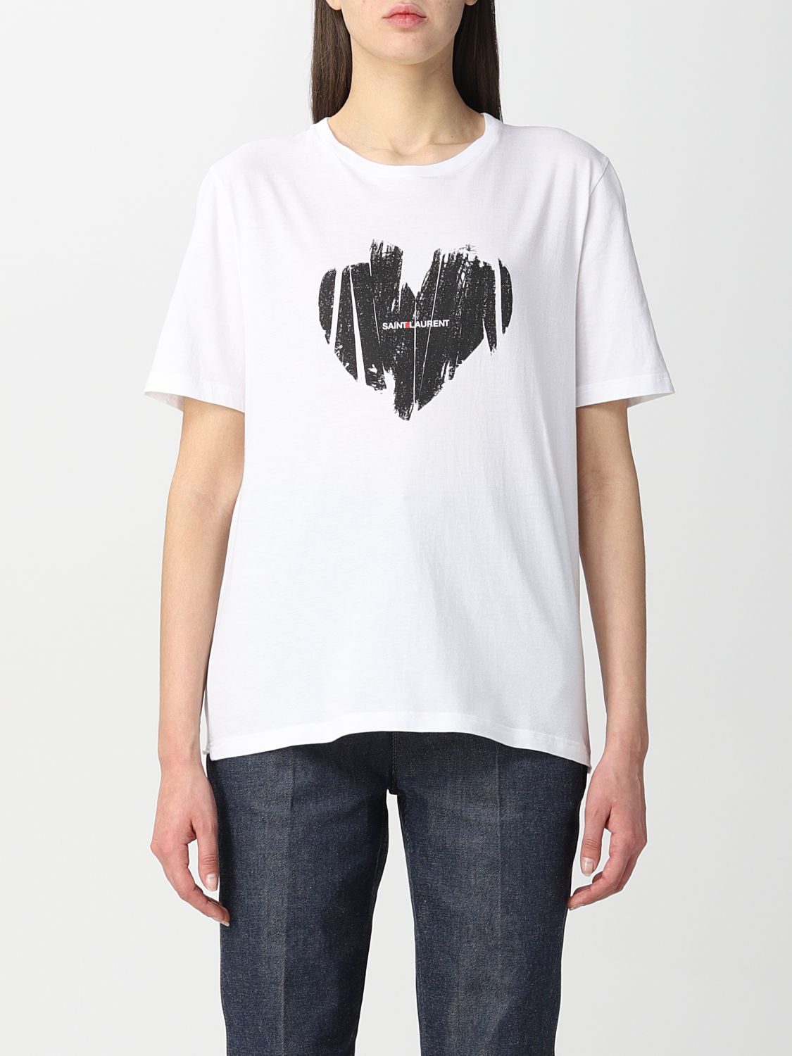 T-Shirt Saint Laurent: Saint Laurent cotton t-shirt with print yellow cream 1