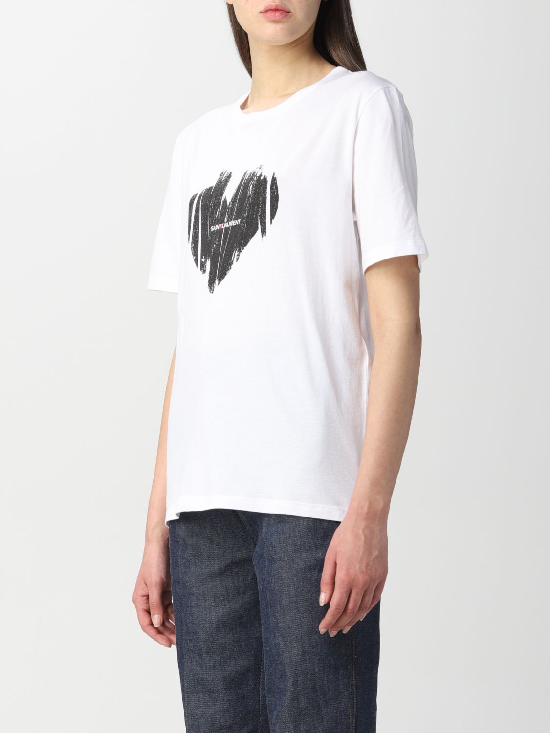 T-Shirt Saint Laurent: Saint Laurent cotton t-shirt with print yellow cream 4