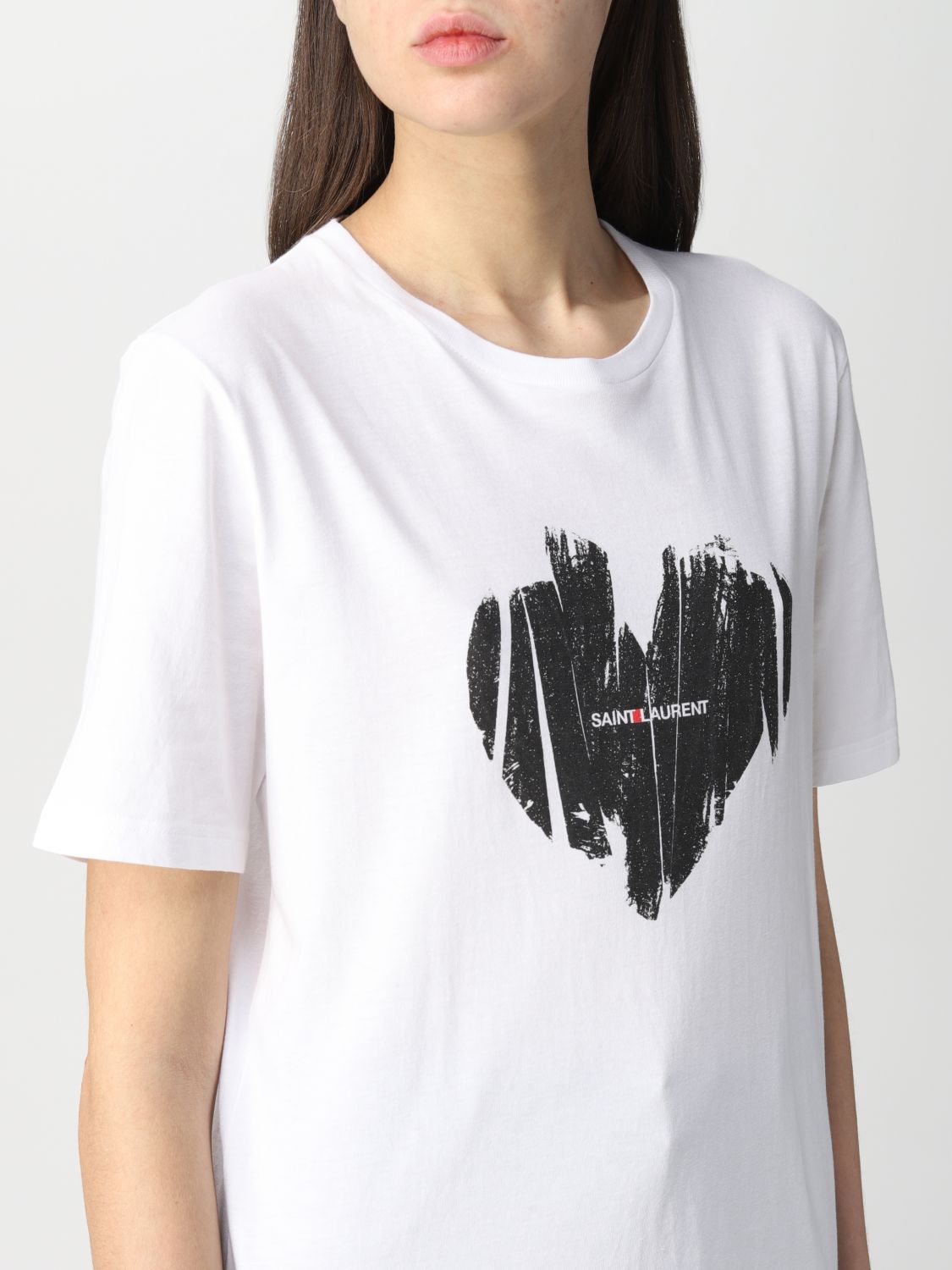 T-Shirt Saint Laurent: Saint Laurent cotton t-shirt with print yellow cream 5